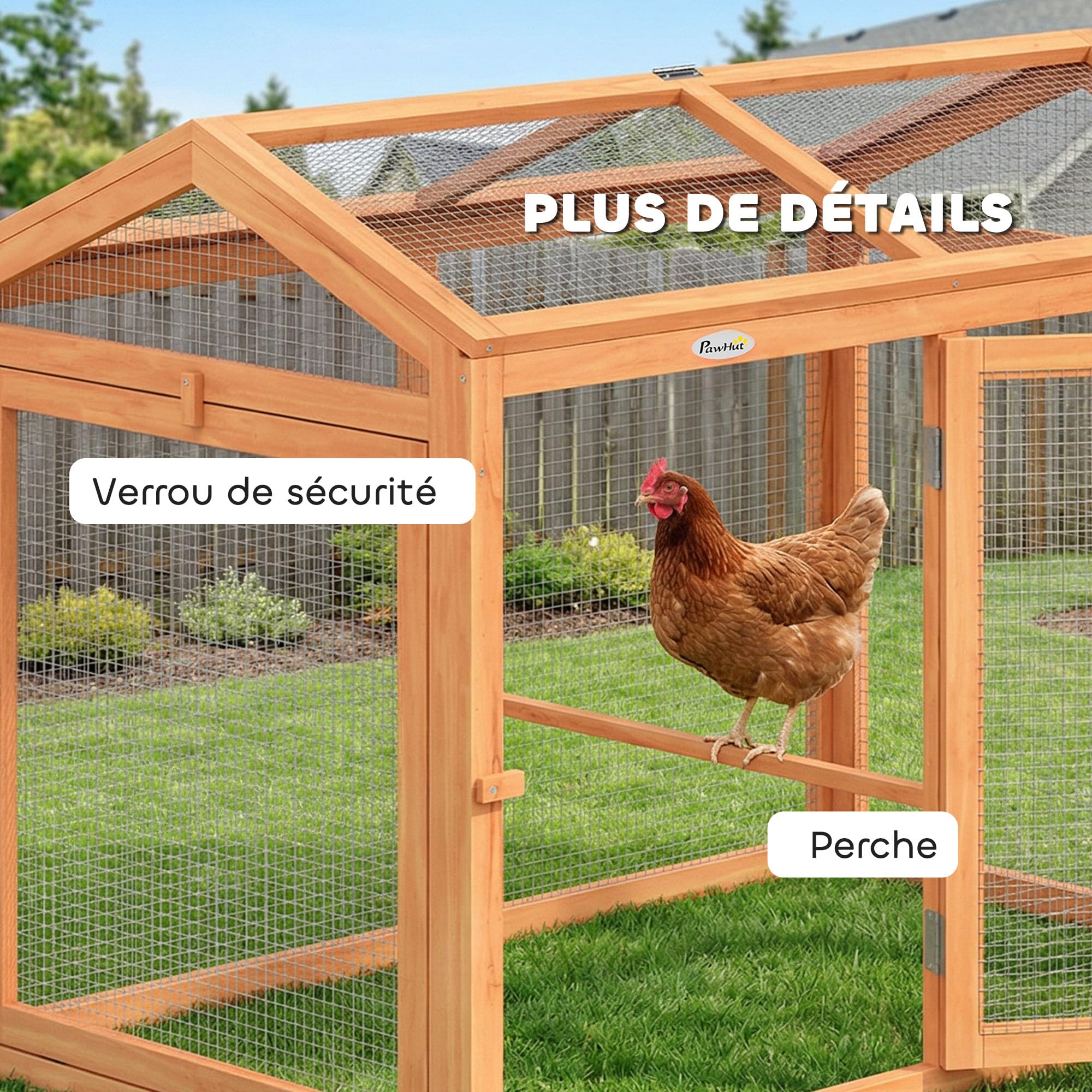 PawHut Recinto - Gallinero combinable, 2 gallinas, 104 x 70,5 x 84 cm, color naranja | Madera Natural, Parque De Malla Modular Y Extensible, Gallinero De Protección, Malla Densa, Ampliación Recinto De Gallina