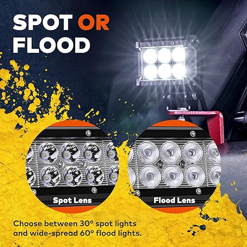 Miniatura 5 de 2 barras de luz LED LAMPHUS CRUIZER de 6.5 pulgadas y 72 W combo de inundaciónpunto extensión de 3060 grados clasificación IP67. Luces todoterreno