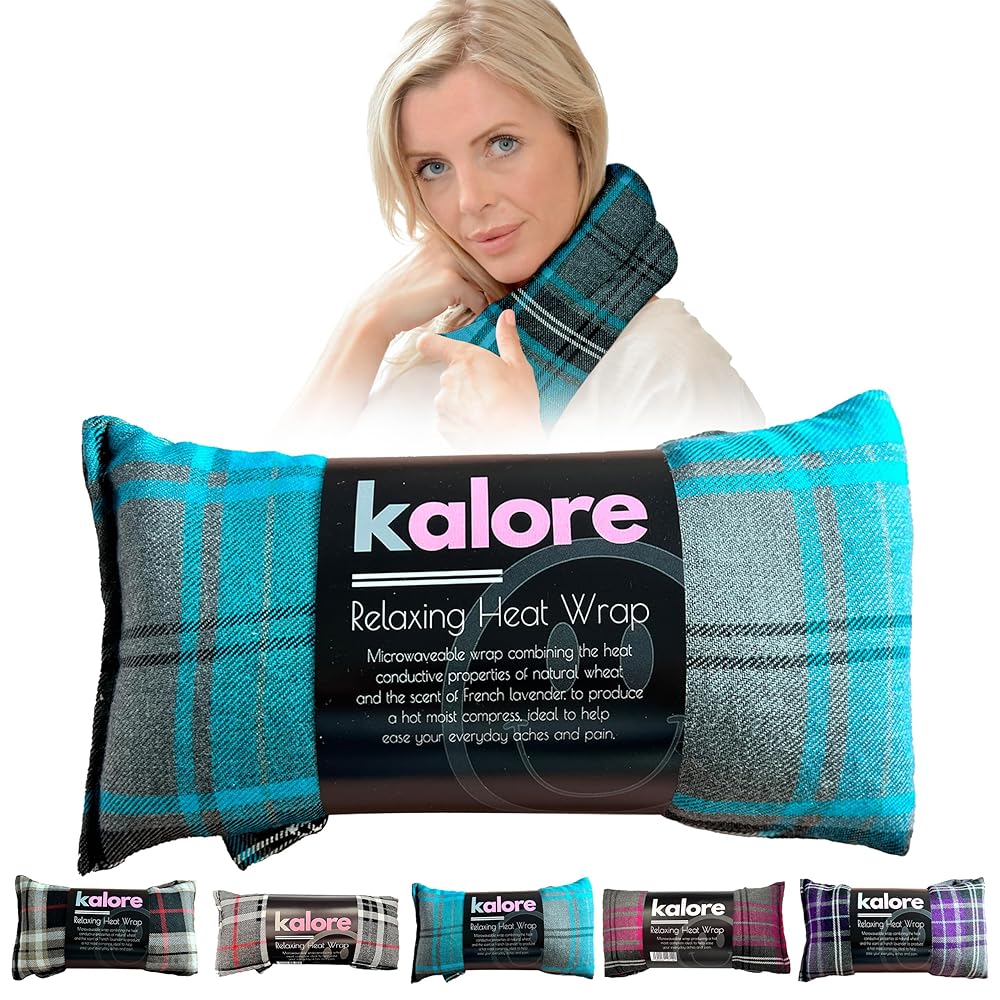 Microwavable Heating Pads for Winter Warmth, Back, Stomach & Head Comfort - Kalore Cotton Tartan Neck Wrap - Even Heat Distribution Hot Compress Bag - Wheat Heat Pad XL - Lavender Scent - Turquoise
