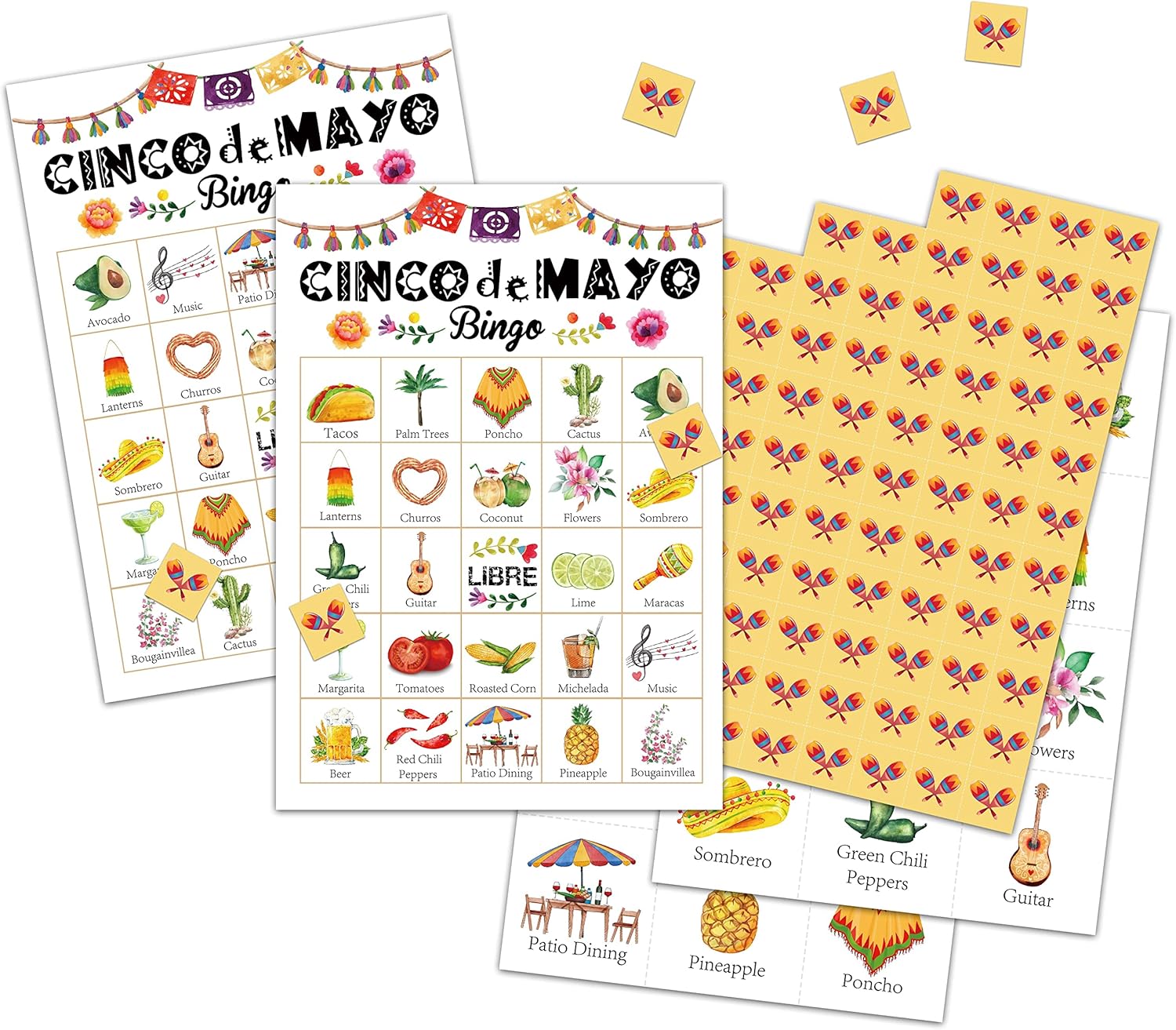 Fiesta Bingo Cards, Mexican Theme Game for 24 Players, Taco Party Bingo Game Cards, Friends Activities, Cinco De Mayo Party Favors Supplies Decorations(A05)