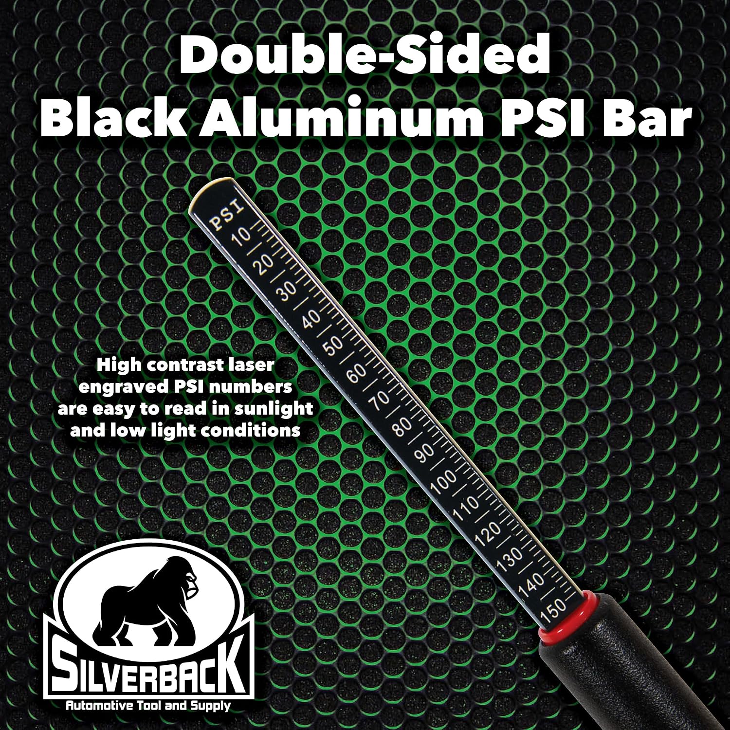 Silverback Dual Foot Truck Tire Pressure Gauge, 10-150 PSI, Black Bar