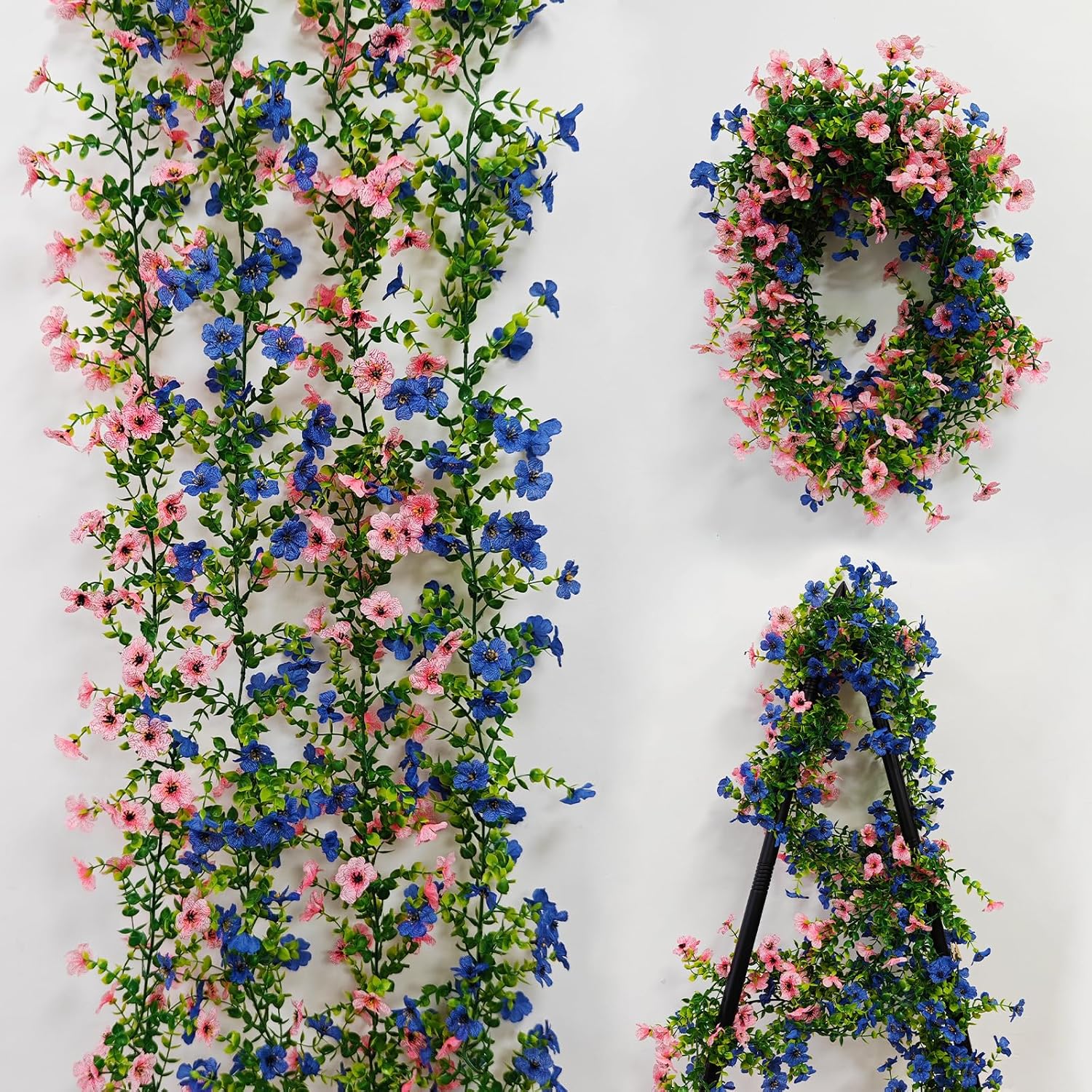 4 Pcs Faux Flowers Garland Plant, Artificial Vines Hanging Flowers Leaves Greenery Garland for Wedding Backdrop Arch Wall Decor, 6 Feet/pcs UV Resistant Indoor Outdoor