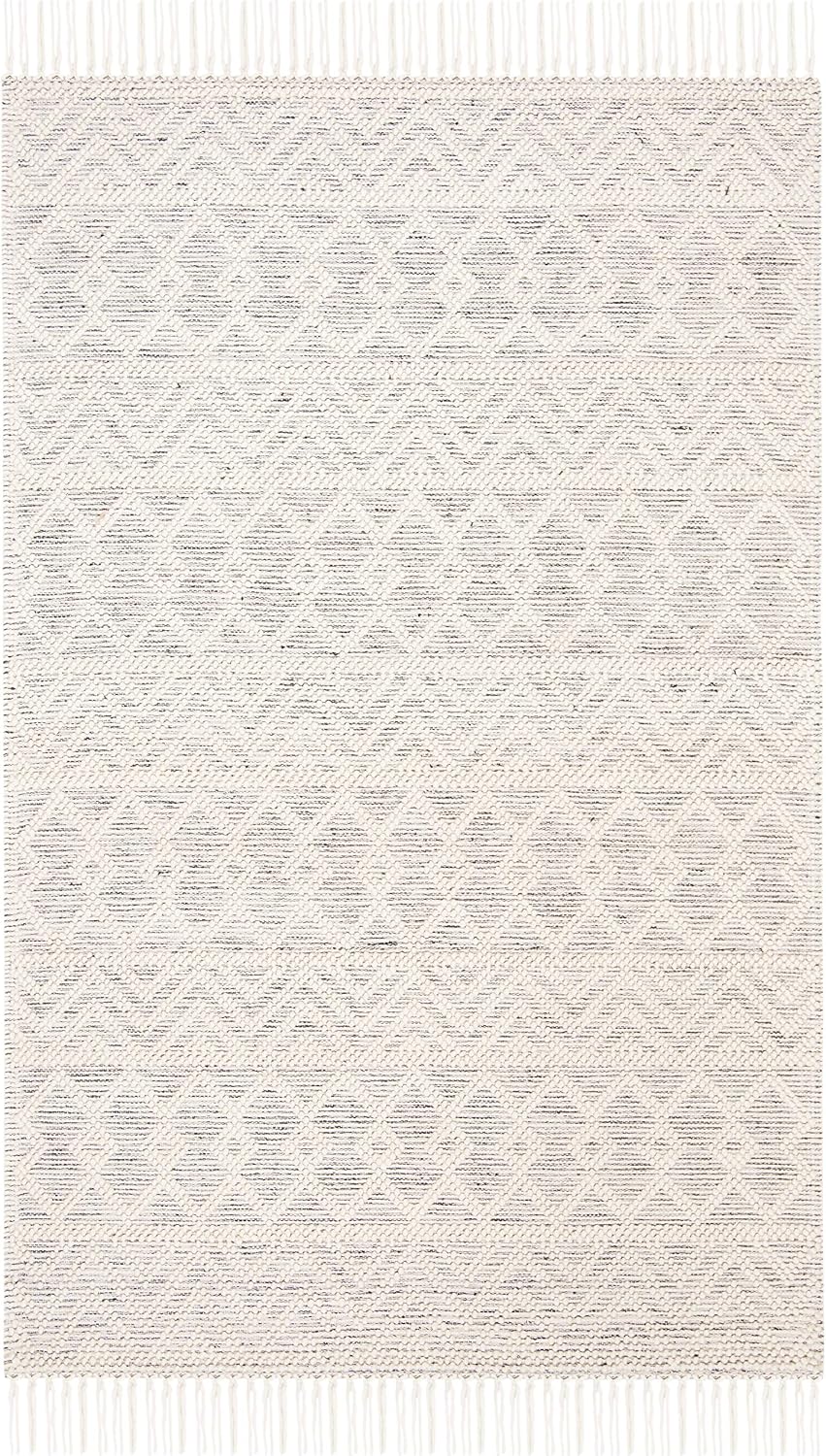 SAFAVIEH Natura Collection Area Rug - 8' x 10', Ivory & Black, Handmade Boho Fringe Wool, Ideal for High Traffic Areas in Living Room, Bedroom (NAT353A)