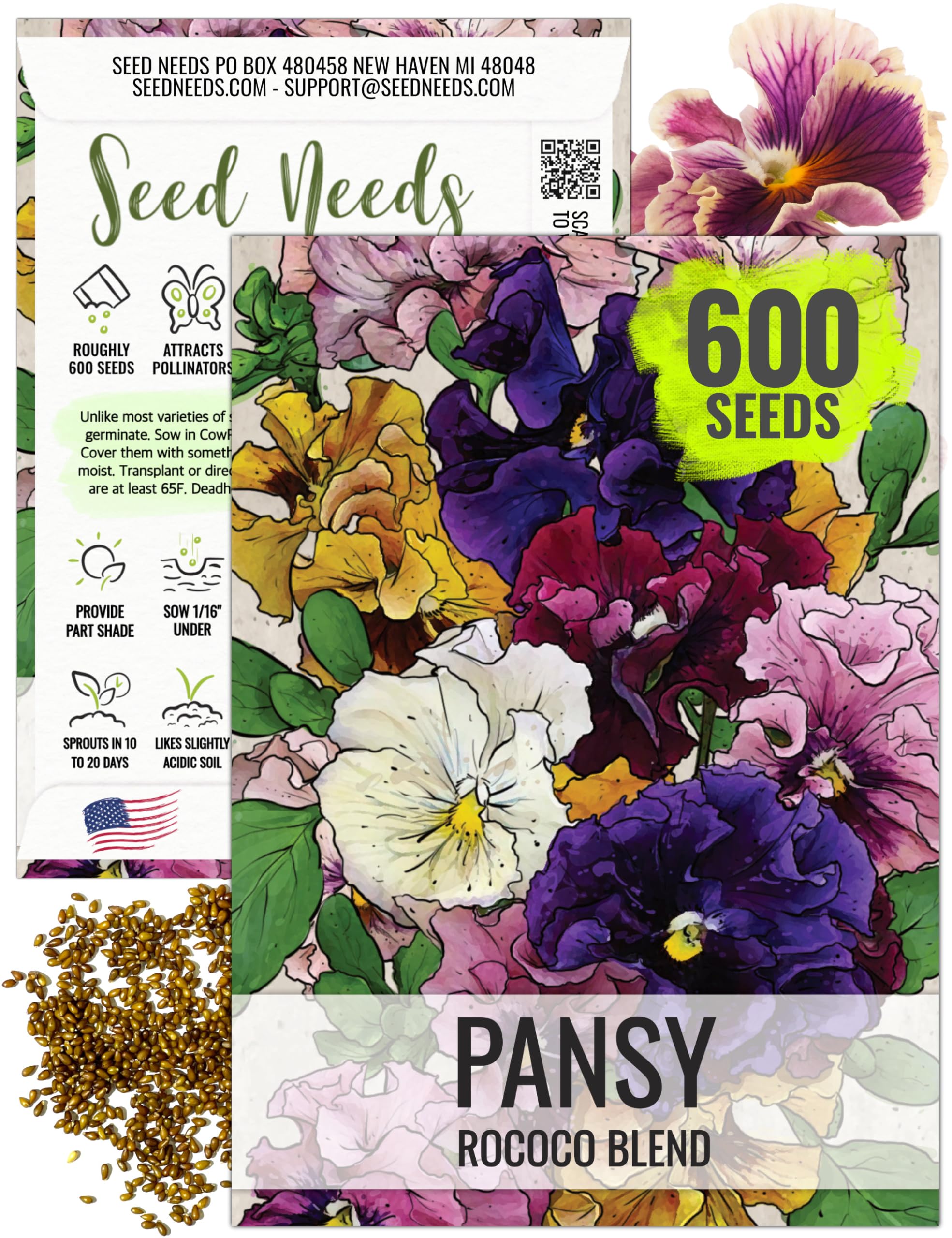 Amazon.com : Seed Needs, Rococo Pansy Seeds - 600 Heirloom