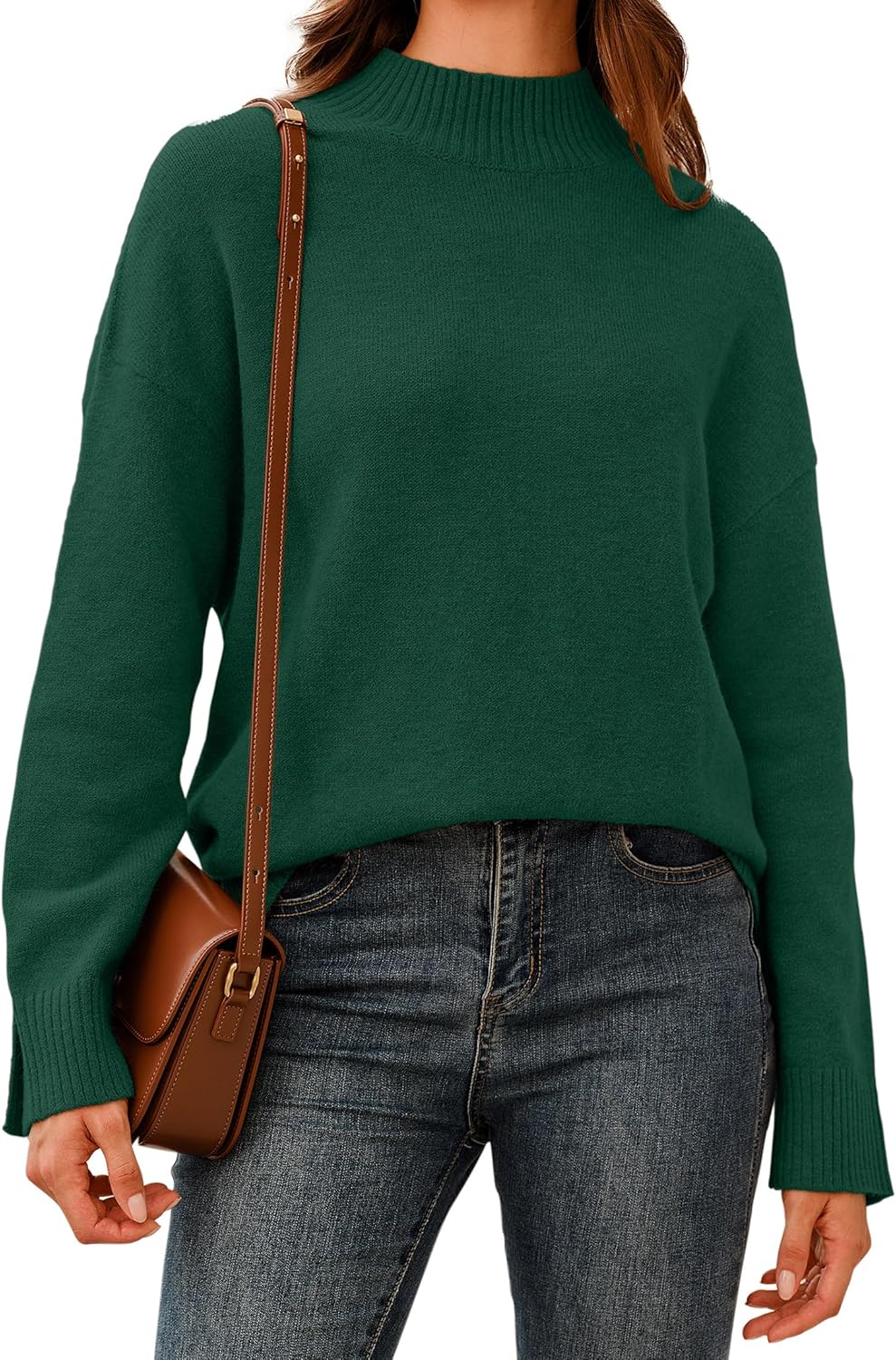 Arach&Cloz Women's Wool Blend Soft Mock Neck Casual Oversized Fall Sweater