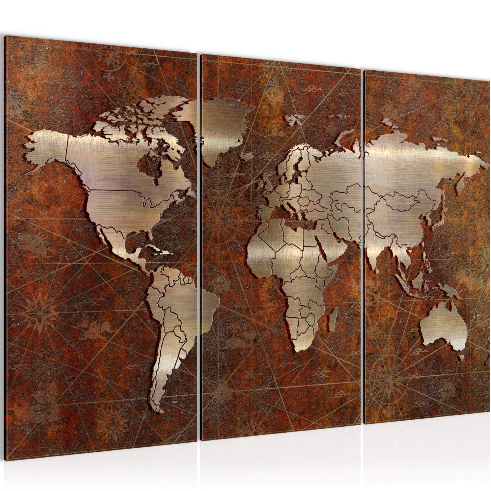 Runa Art A Run Art World Map Canvas Wall Rt For Living Room Xxl Brown Ntique Vintage 120 X 80 Cm 3 Parts Wall Decoration 109031