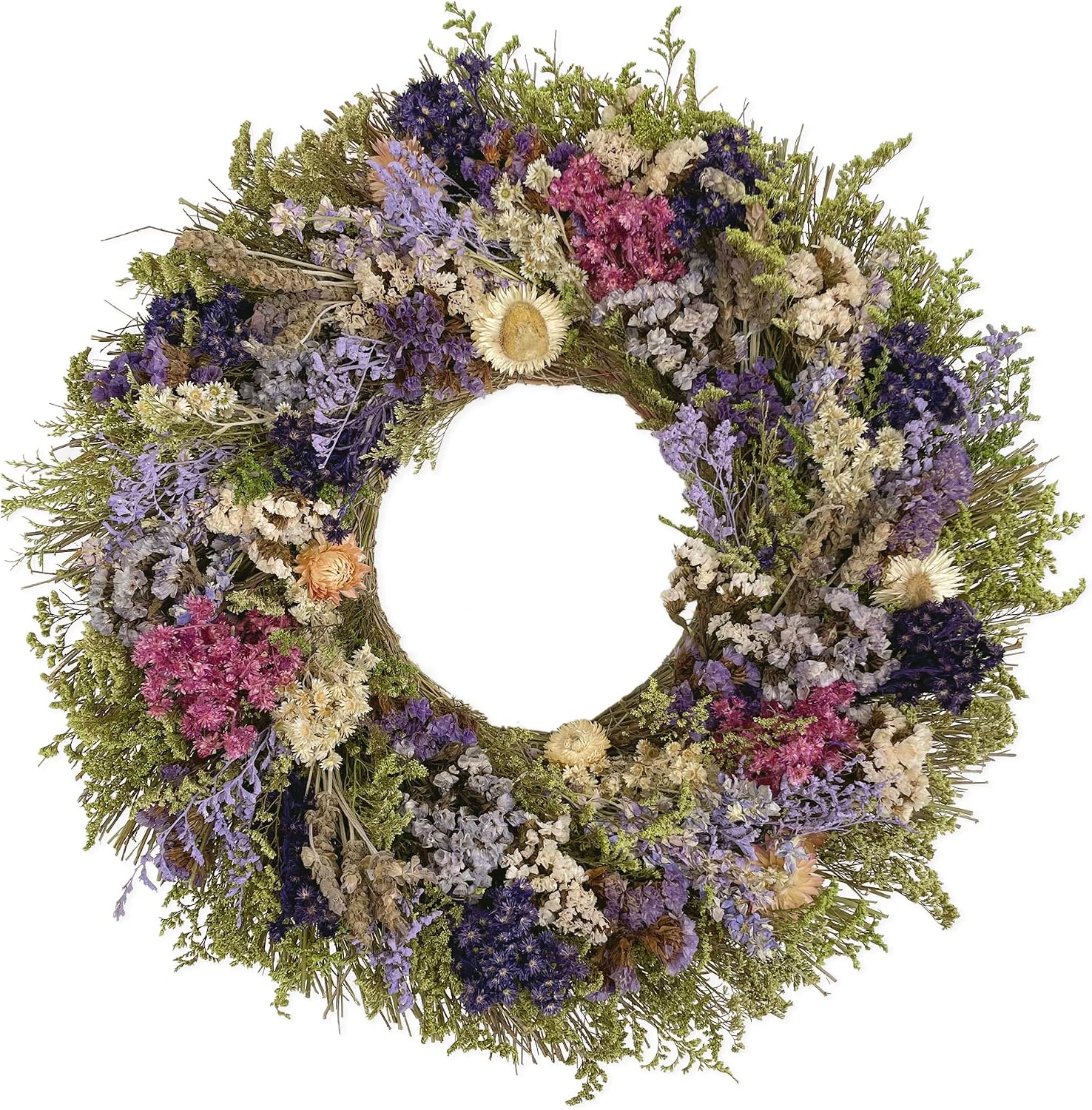 ANDALUCA 19inch Natural Botanicals & Dried Flowers Wreath (Spring Floral)
