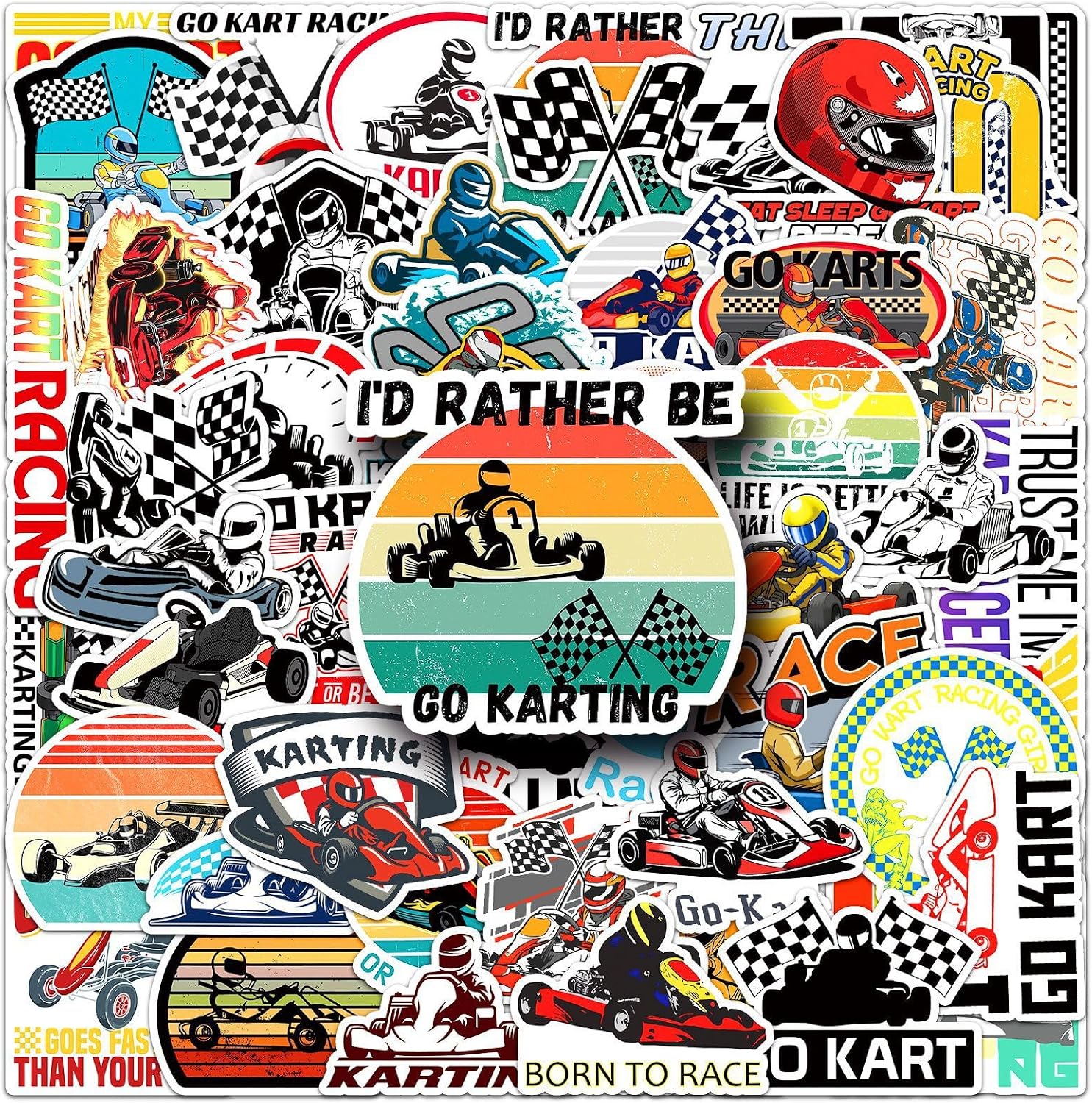 Karting Stickers 50 Pcs Vinyl Trendy Racing Car Sports Stickers for Water Bottle Laptop Skateboard Luggage Scrapbook Car Bike Phone Helmet,Waterproof Cute Cartoon Sticker for Adults Boys