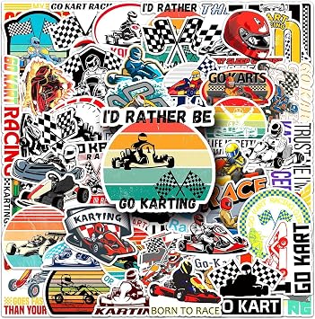50 Pcs Karting Graffiti Multicolor Stickers for Laptop, Water Bottles, Bicycle, Skateboard, Computer, Go-Kart, Vinyl, Graffiti Style, Waterproof, Outdoor Use