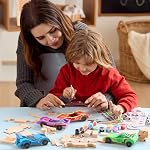 Klever Kits 4 DIY Wooden Race Cars-Build & Paint Your Own Wood Craft Kit, 4 Race Cars Toy, Easy to Assemble Arts Crafts Kit