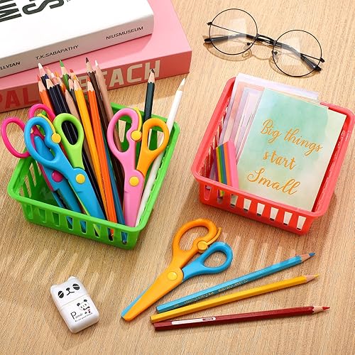Miniatura 6 de Cestas de almacenamiento para el aula, 18 unidades, cestas de crayón y lápices, pequeños contenedores de plástico coloridos, organizador de crayones