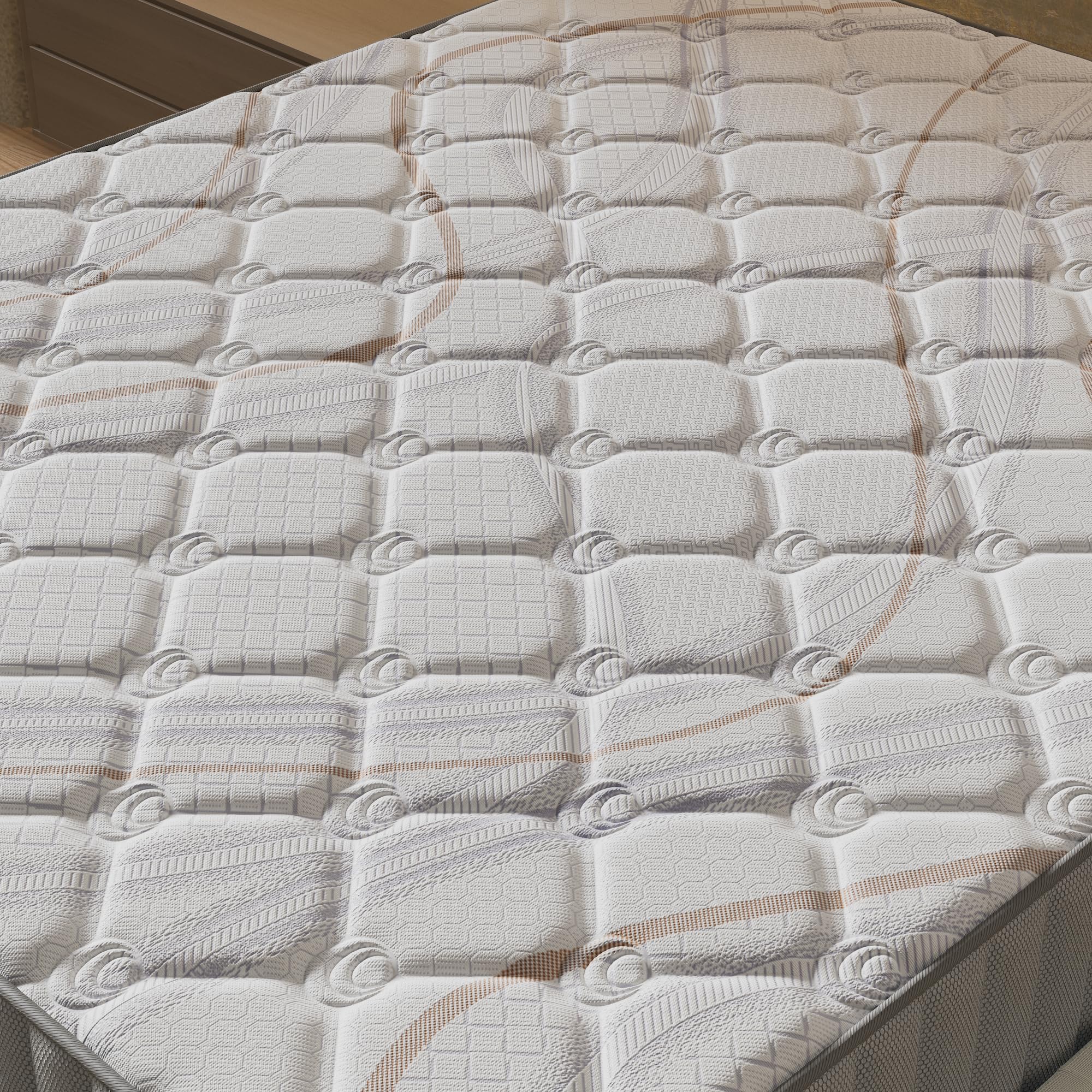 NOVEMBER- Ensemble Matelas + Sommier & tête de lit capitonnée (140 x 200cm) - Matelas Sirius Latex Naturel d’épaisseur 16cm + Lit Stable & Robuste, revêtement synthétique Gris
