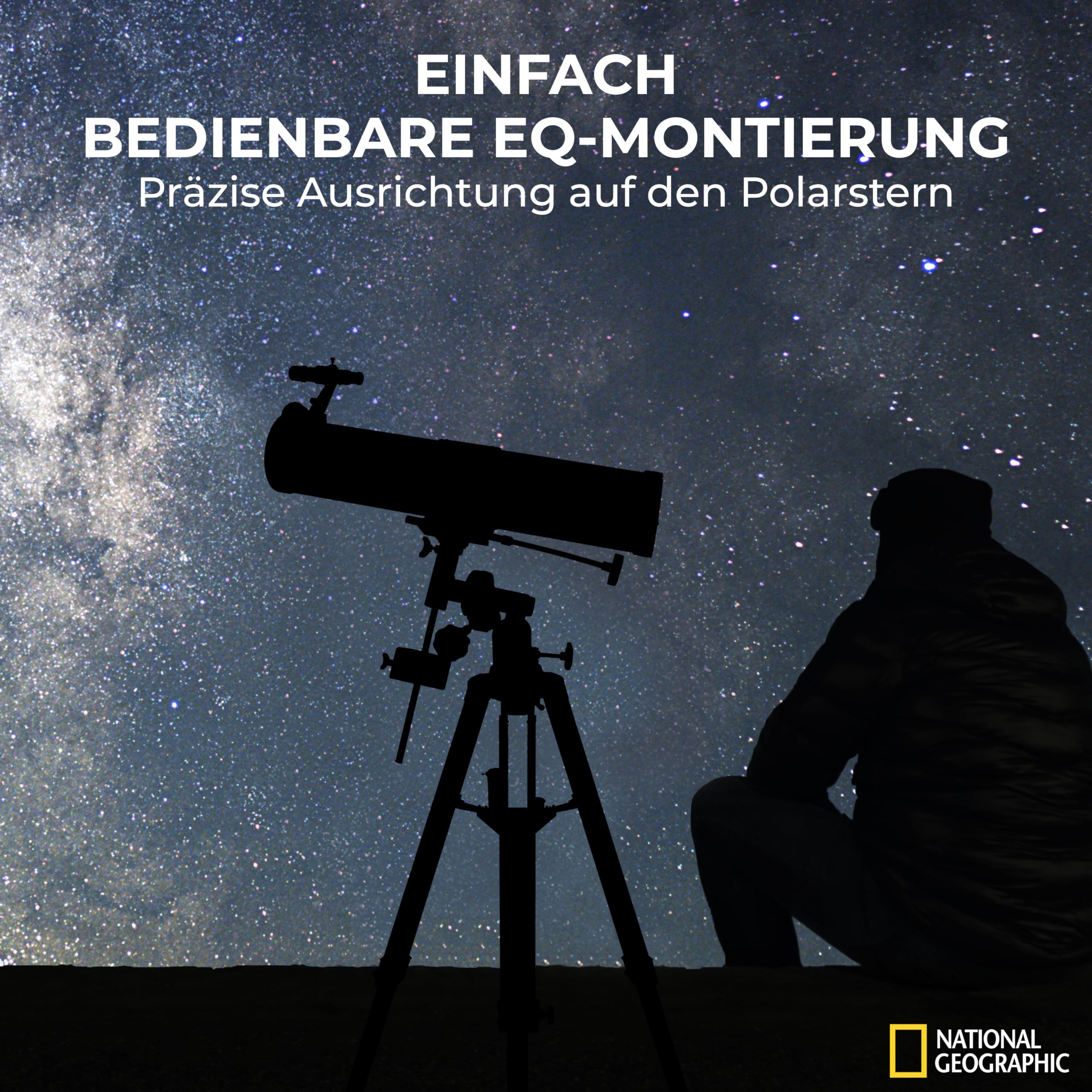 National Geographic 76/700 - Reflector telescopio para Principiantes, 76 mm, Montaje ecuatorial, Incluye Soporte para Smartphone y trípode