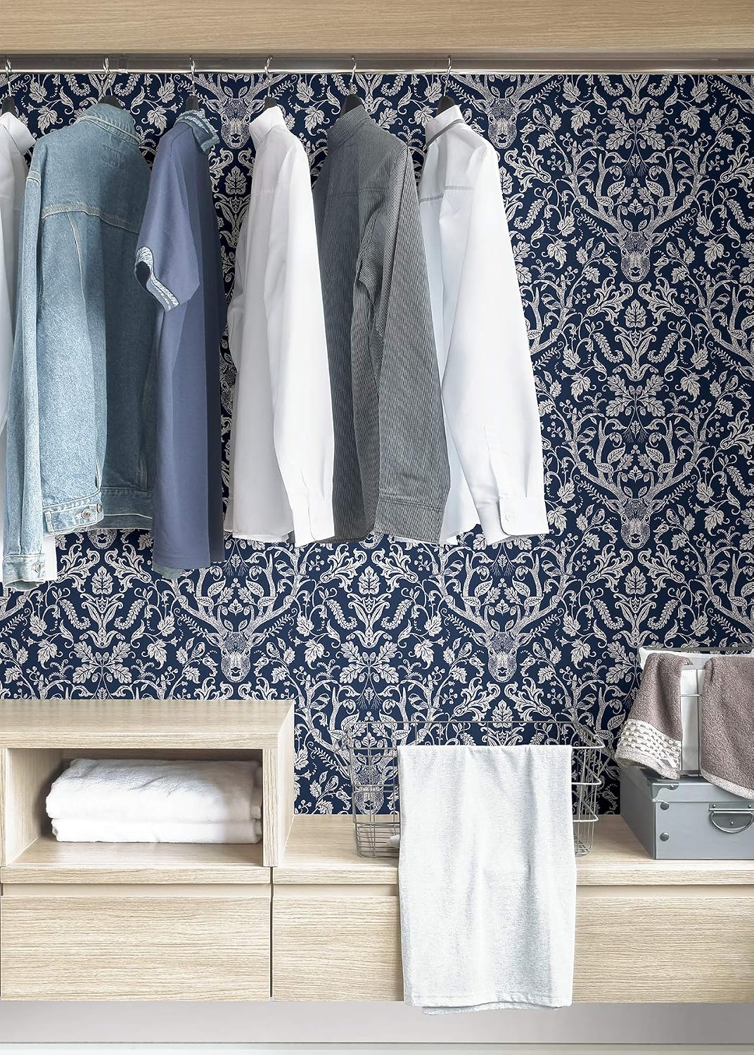 NuWallpaper NUS3680 Navy Escape to The Forest Peel & Stick Wallpaper, Blue