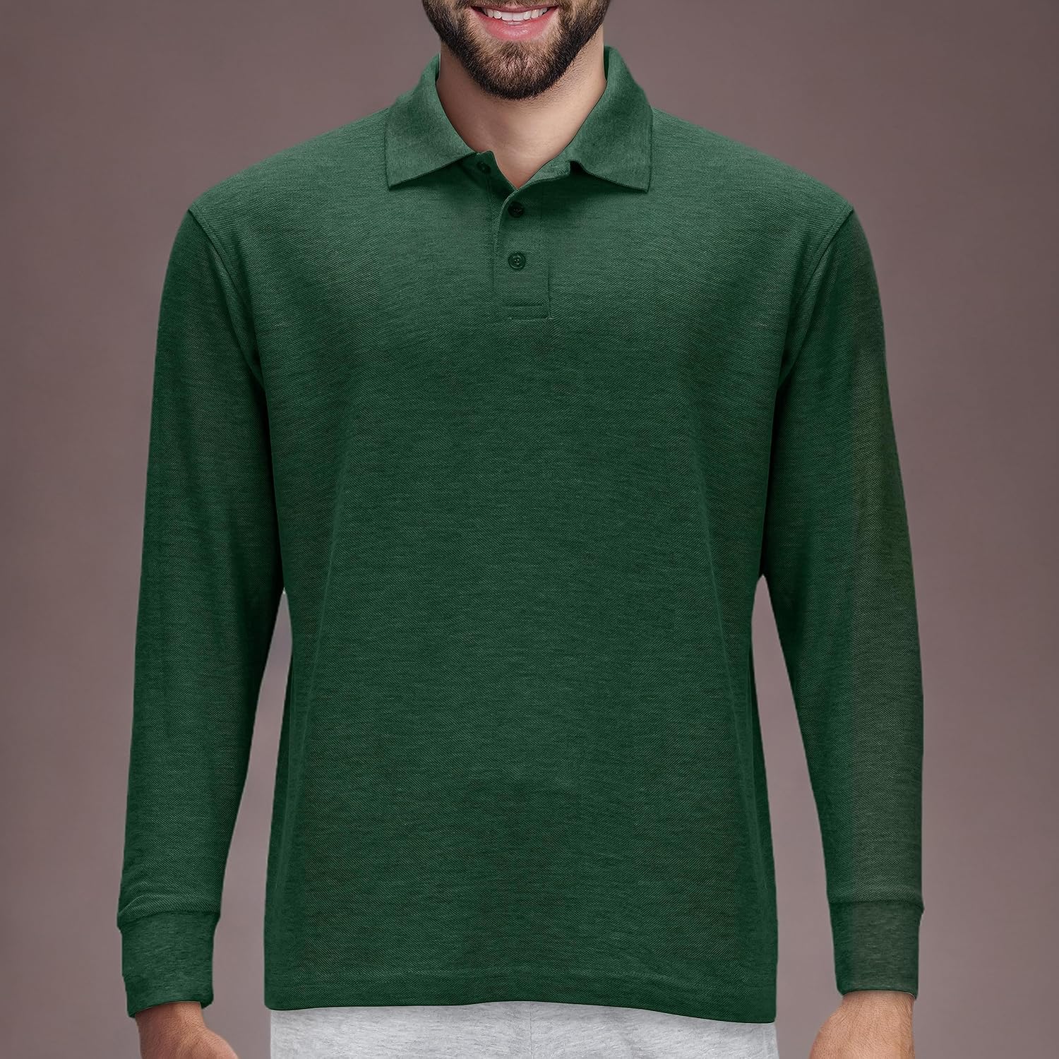 Premium Wear Long Sleeve Polo Shirt for Men, Cotton-Blend Fabric Golf Shirt with Collar, 3-Button Placket, Stain Guard - Image 7