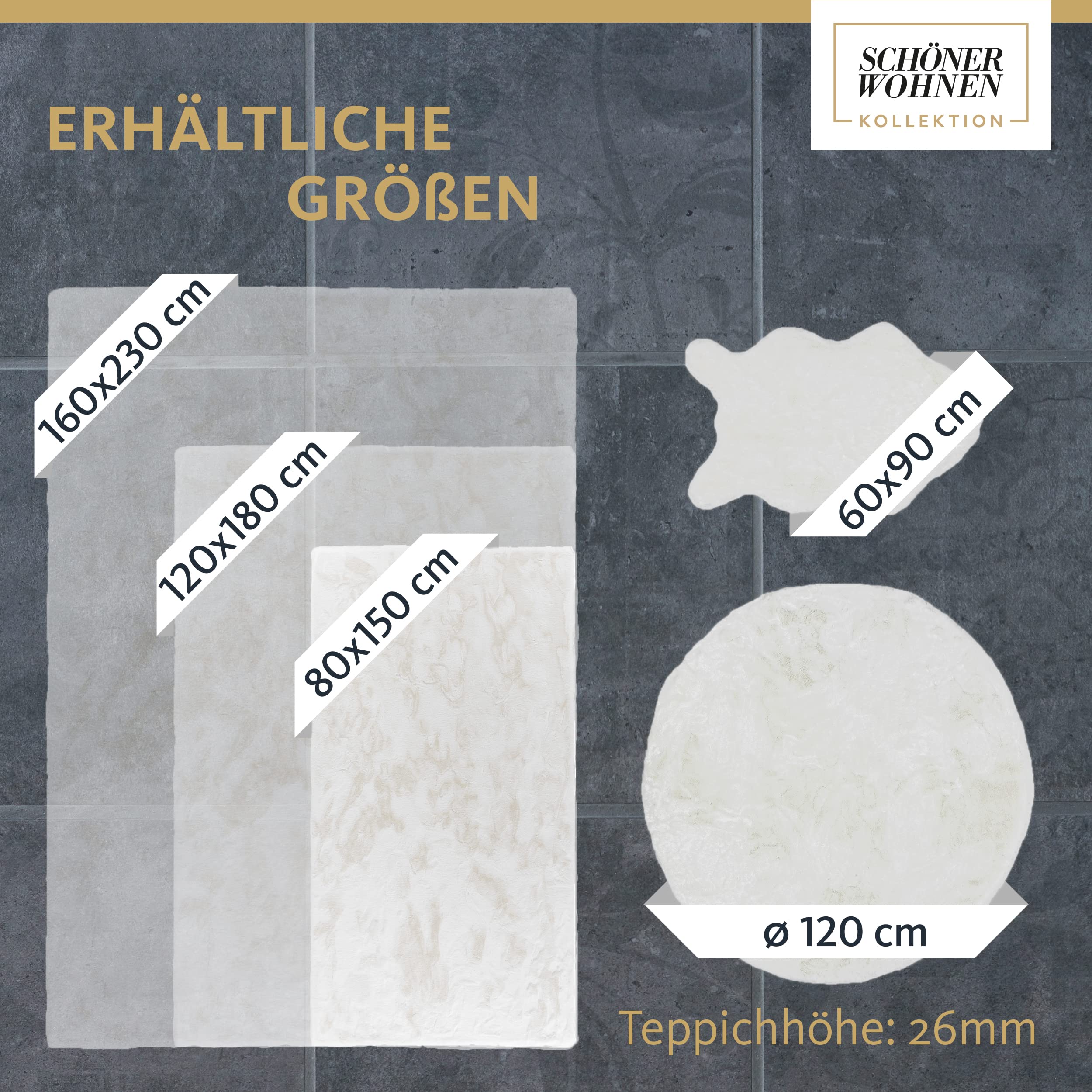 Schöner Wohnen Kollektion Hochwertiger Kunstfell Teppich flauschig - Teppich Wohnzimmer - Hochflorteppich Lammfell Schaffell - Dekofell rund weiß 120 x 120 cm