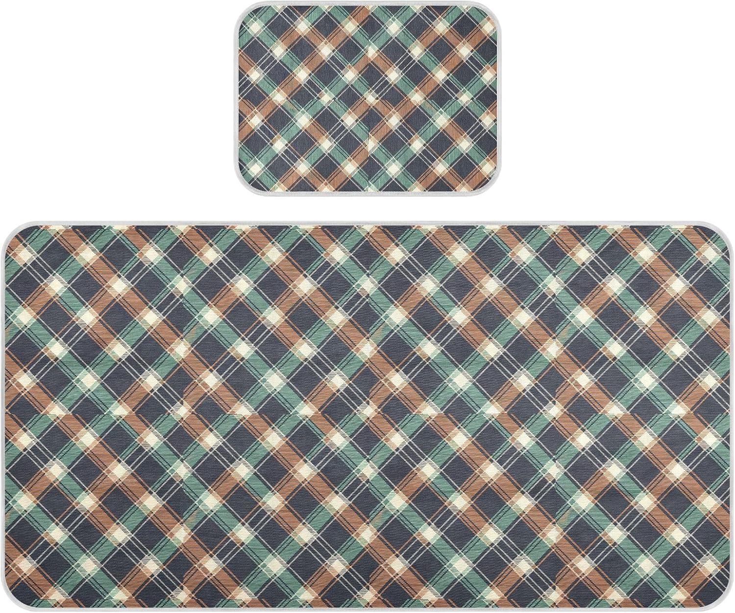 Baby Cooling Mat Vintage Plaid Pattern Ice Silk Breathable Mesh Summer Crib Mattress Pad with Pillowcase, Soft Cooling Sleeping Surface for Infant & Toddler, 52"x28"
