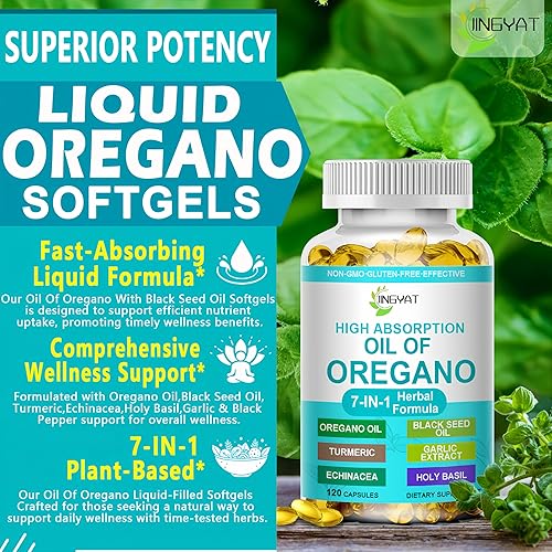 Miniatura 3 de Aceite de orégano con cápsulas blandas de aceite de semilla negra, aceite de alta absorción de cápsulas de orégano con ajo de cúrcuma de equinácea,
