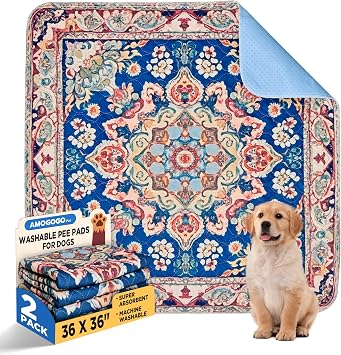 2 Pack Washable Pee Pads for Dogs, Reusable Fast Absorbent Puppy Pads, Non-Slip Waterproof Potty Pet Mat for Training, Whelping, Housebreaking, Incontinence, Playpen, Bed, Sofa, 36" x 36"