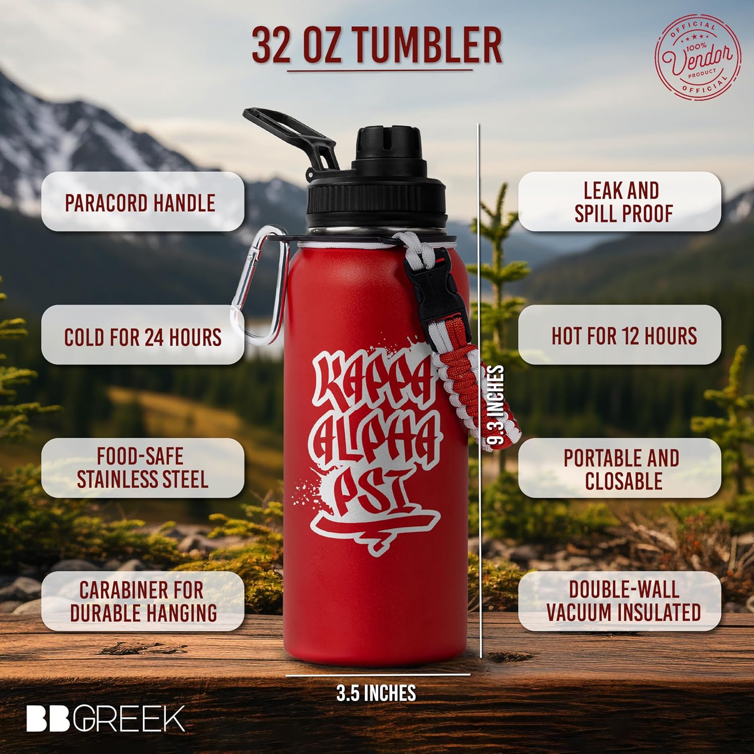 BBGreek Kappa Alpha Psi - Official Vendor - 32oz Rugged Tumbler with Paracord Carabiner - Stainless Steel - Nupe