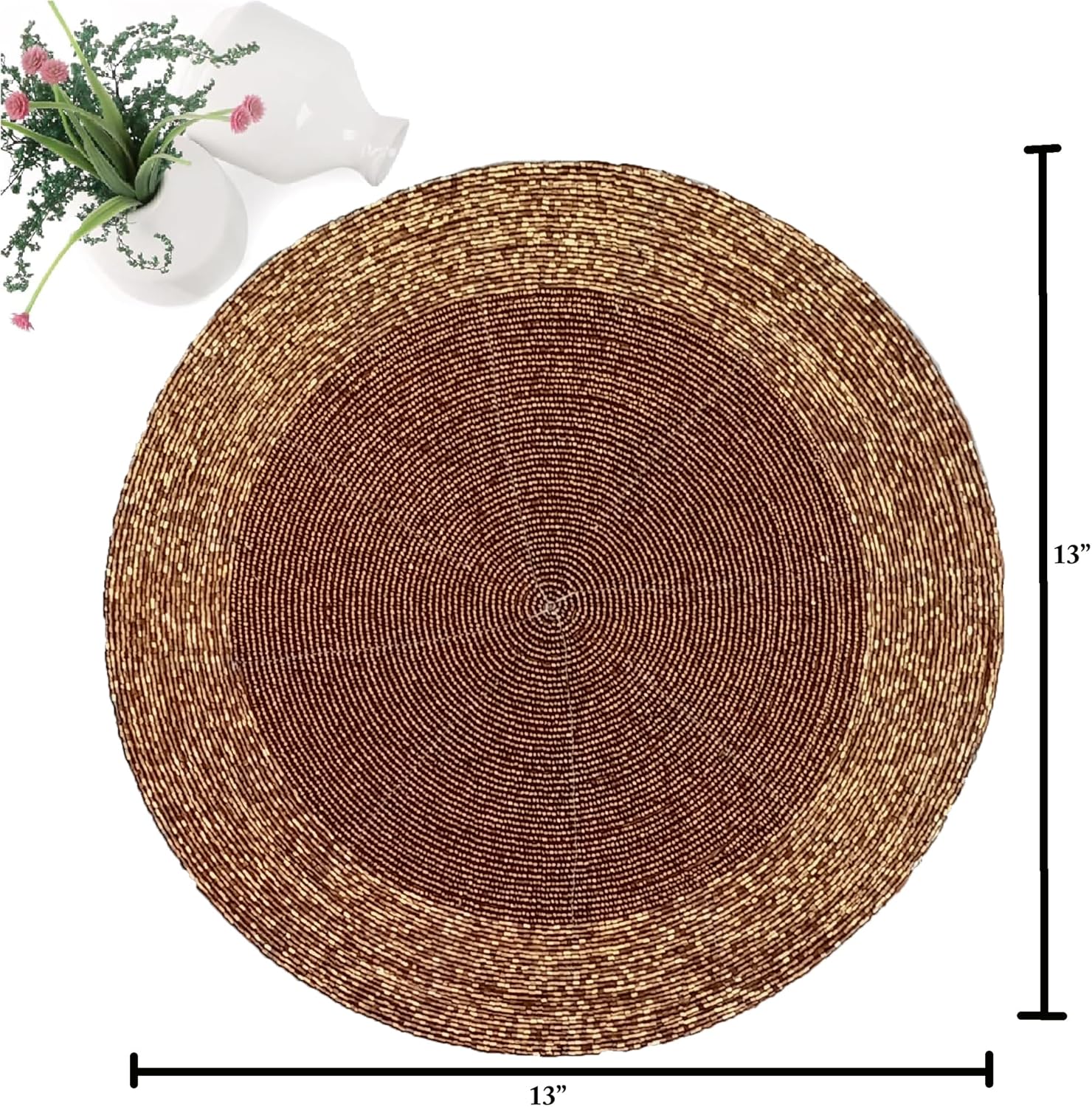 Glitz Handmade Beaded Charger Placemats - Set of 4 Handmade Beaded Placemats - Everyday Dining Essentials for Halloween, Harvest, Autumn, Fall, Holidays, Christmas - 13 Inch Round, Copper Tonal