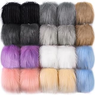 SIQUK 20 Pieces Faux Fur Pom Pom Balls Fluffy Pom Pom with Elastic Loop DIY Faux Fox Fur Pom Pom for Hats Beanies Shoes Bags Accessories