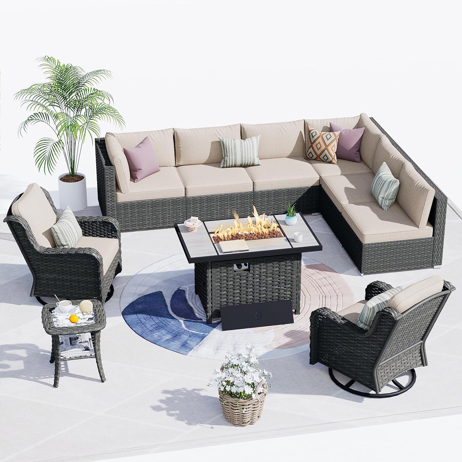 HOOOWOOO Outdoor Patio Furniture Set with Fire Pit 10