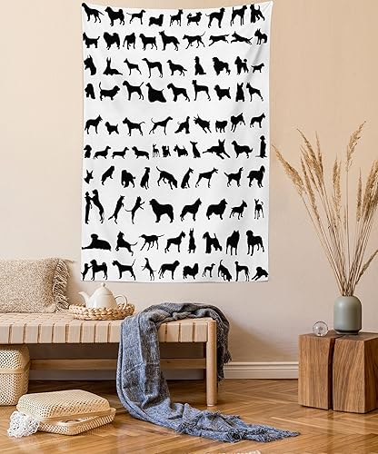 Ambesonne Tapiz para amantes de los perros, siluetas de diferentes razas de perros, Chow Chow Shepherd Pinscher Spaniel, colgante de pared para