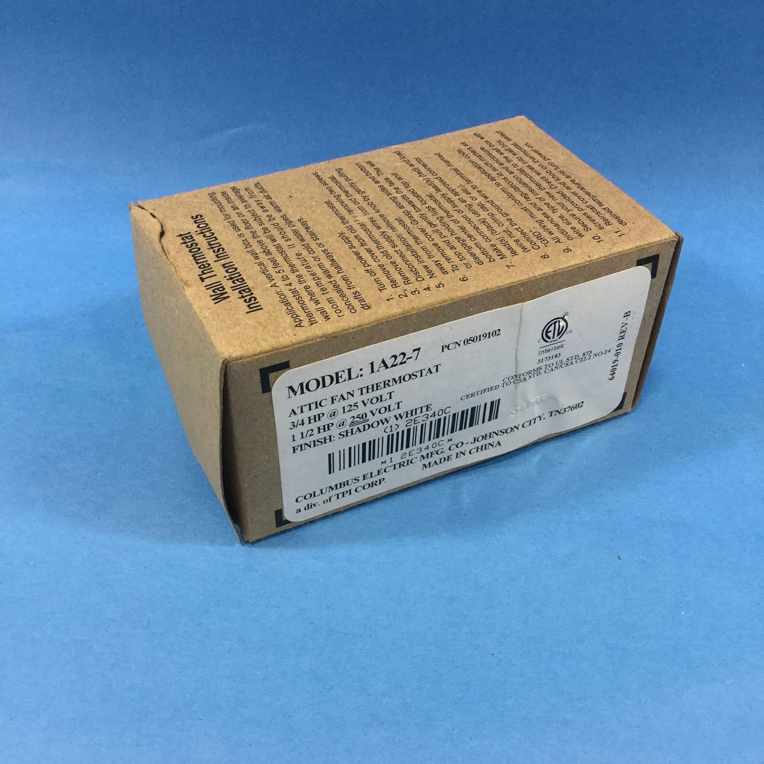 1A22-7 Attic Fan Thermostat, 3/4HP@125V