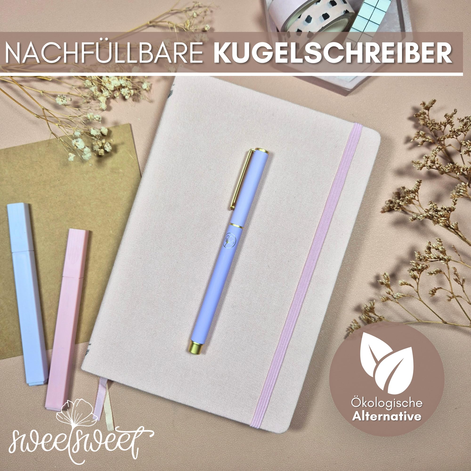 Sweet Penna Roller Colorata Con Inchiostro Gel – Design Lilla E Nero – Per Journaling, Regalo Insegnanti E Ufficio - 4
