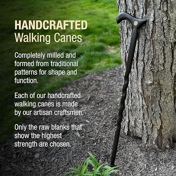 Brazos Handcrafted Wood Walking Cane, Twisted Oak, Derby Style Handle, for Men & Women, Made in The USA