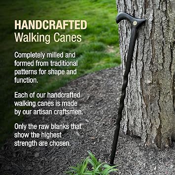 Brazos Handcrafted Wood Walking Cane, Twisted Oak, Derby Style Handle, for Men & Women, Made in The USA