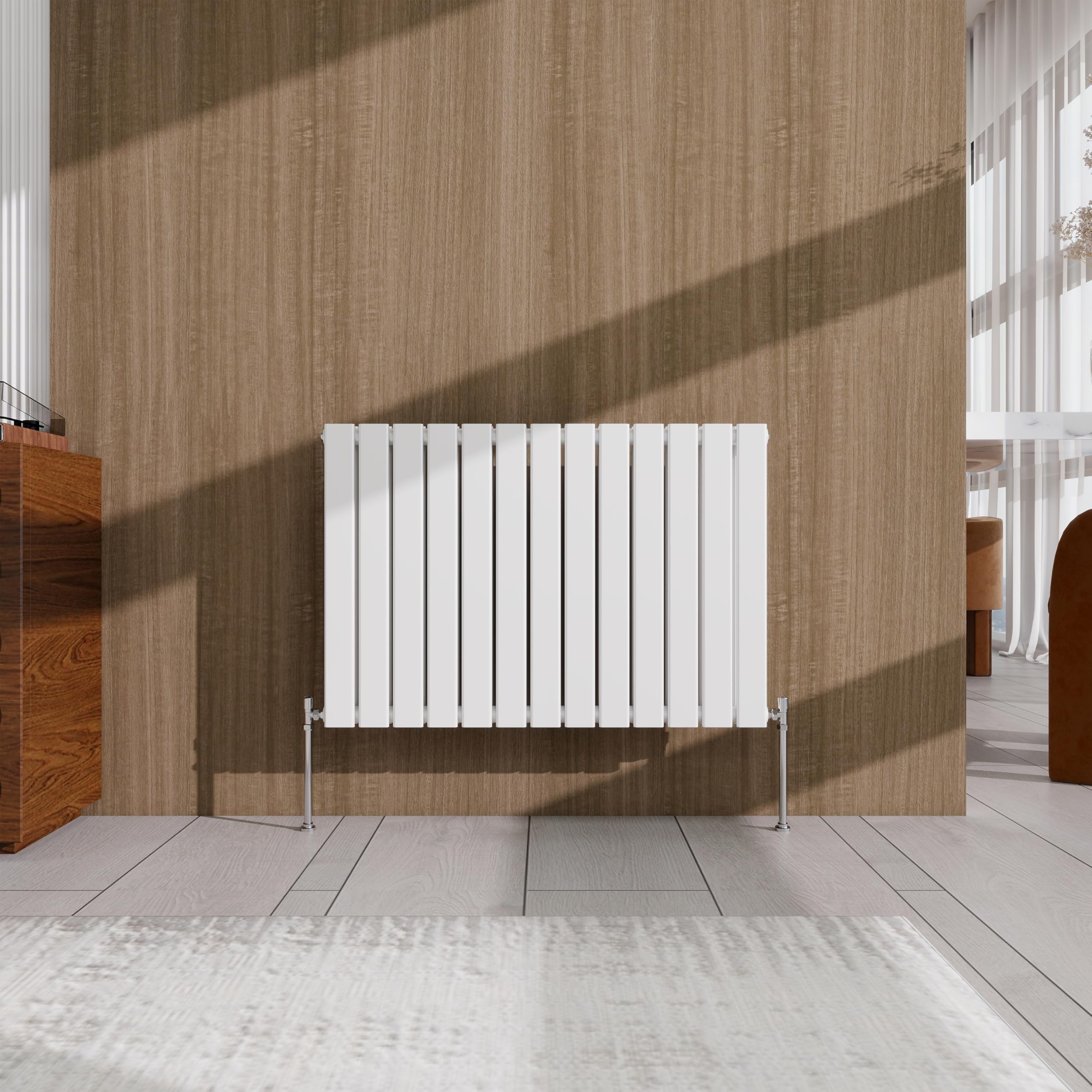 White Horizontal Designer Radiator – 600×884mm Double Panel Flat – Modern Central Heating Bathroom Radiator