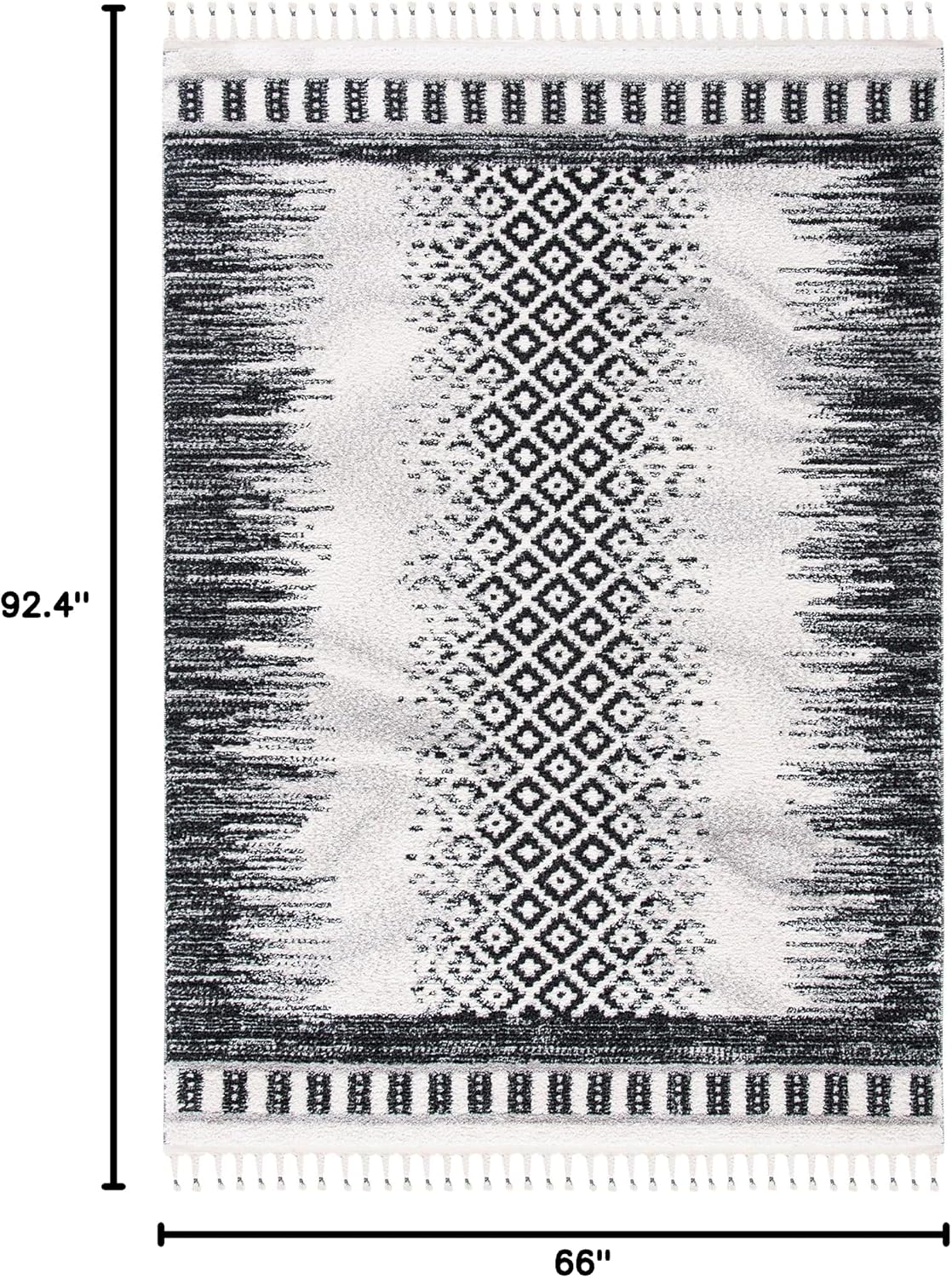 SAFAVIEH Moroccan Tassel Shag Collection Area Rug - 5'5" x 7'7", Ivory & Black, 0.75-inch Thick Ideal for High Traffic Areas in Living Room, Bedroom (MTS483A)