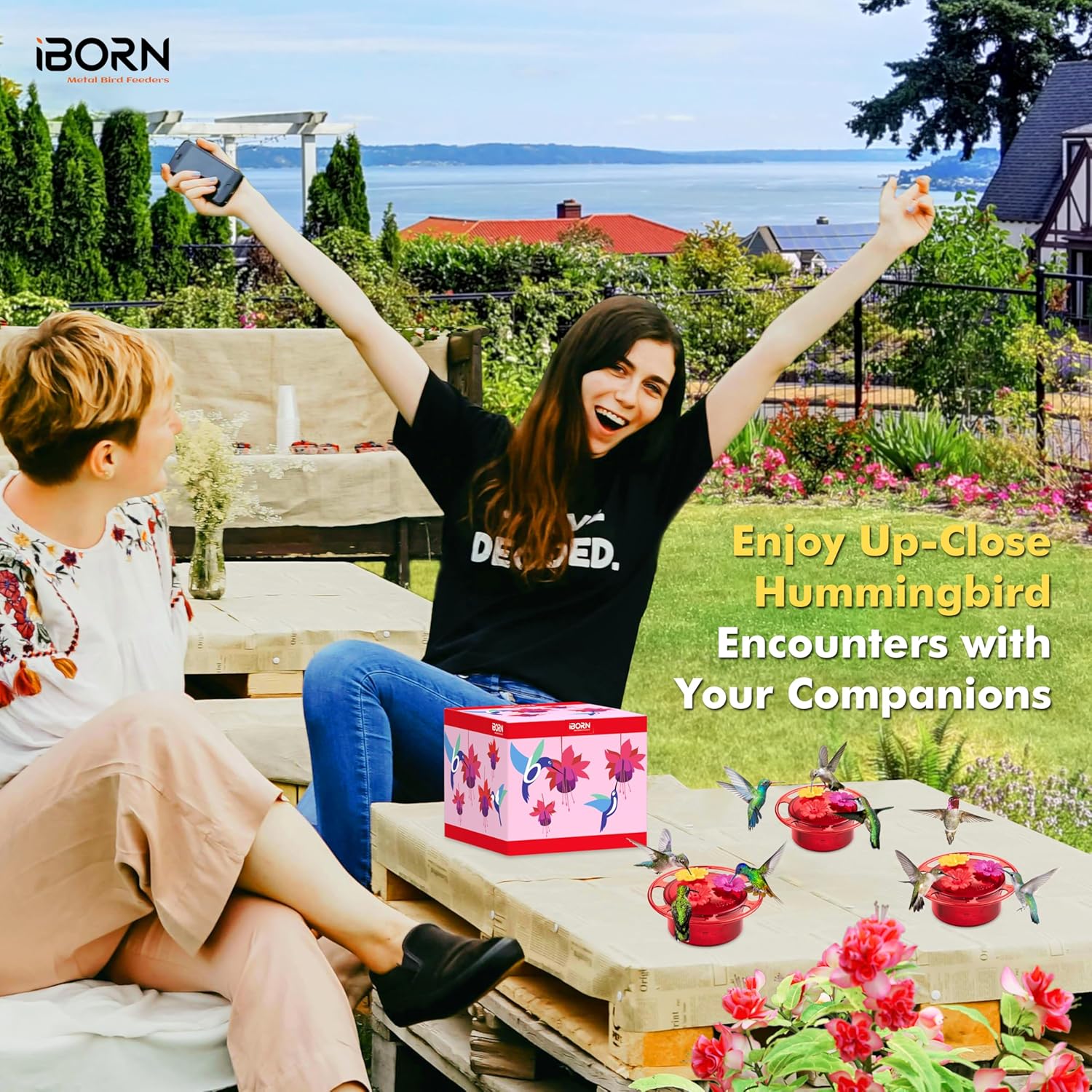 iBorn Handheld Hummingbird Feeders for Outdoors, Hummingbird Hand Feeder 3OZ Mini Bird Feeders for Outdoors,3 Bee Guard Feeding Ports, Silicone Flower, Red (Set of 1) - Image 4