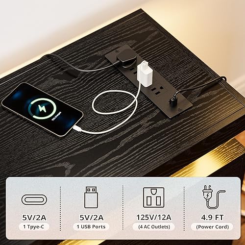 Miniatura 7 de IRONCK Soportes de TV para televisores de más de 65 pulgadas con luces LED y toma de corriente, consola de TV moderna centro de entretenimiento con