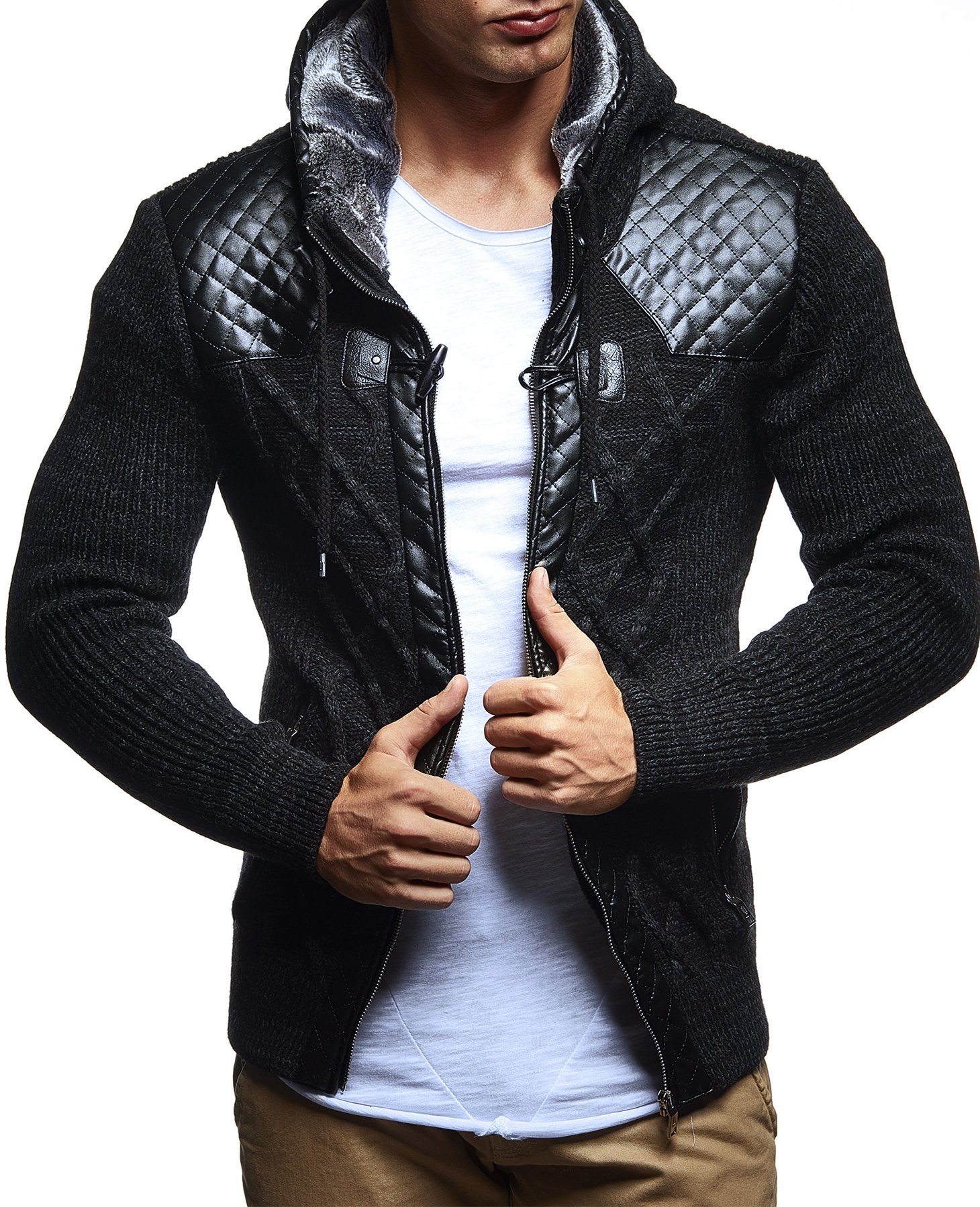 Leif Nelson Giacca Uomo in Maglia con Cappuccio Cardigan LN-5355