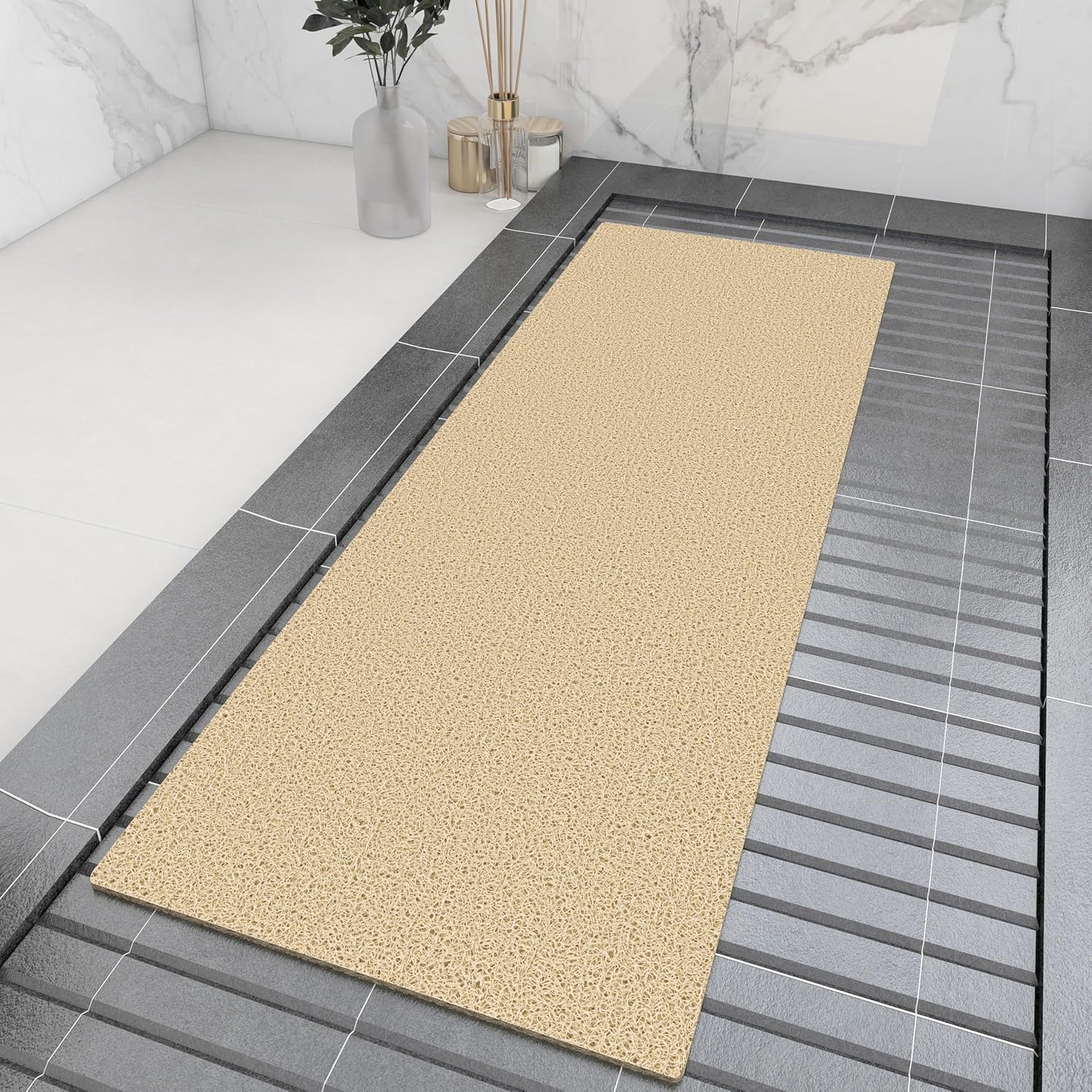 Bathtub Mat Non Slip, 47x17 Inch Shower Mats for Inside Shower, PVC Loofah Bathroom Mat Quick Dry with Drain Hole, Phthalate-Free Bath Mats for Shower Bathroom Tub and Wet Areas (Beige)