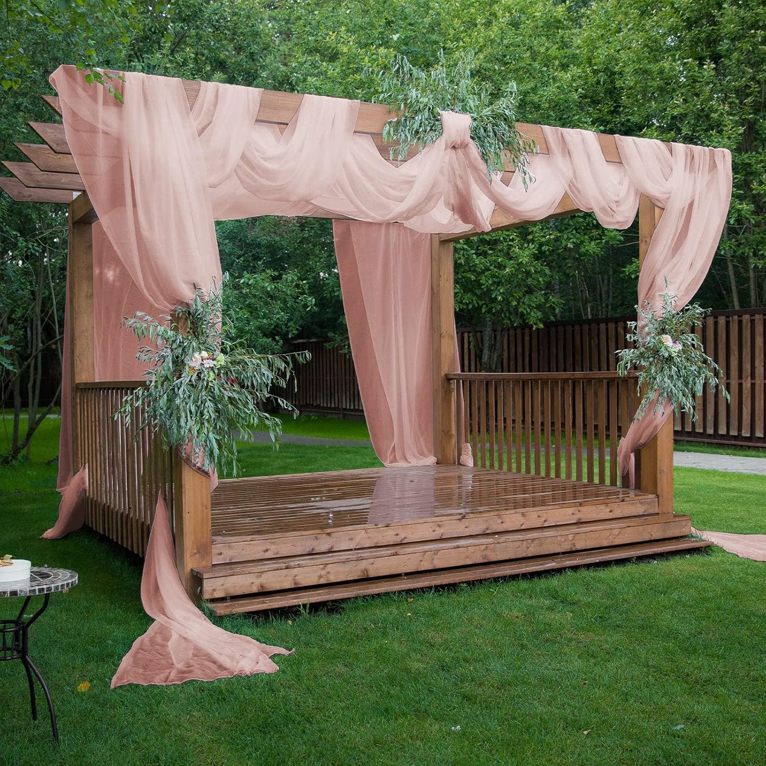 Tableclothsfactory 5ftx32ft Premium Dusty Rose Chiffon Curtain Panel, Backdrop Ceiling Drapery with Rod Pocket