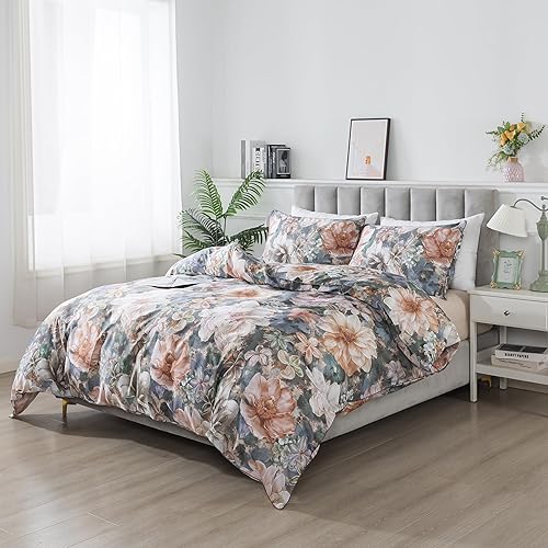 Softta Juego de ropa de cama vintage de cachemira colorido tamaño California King, color rosa, 3 piezas, diseño de cachemira de flores desgastadas,