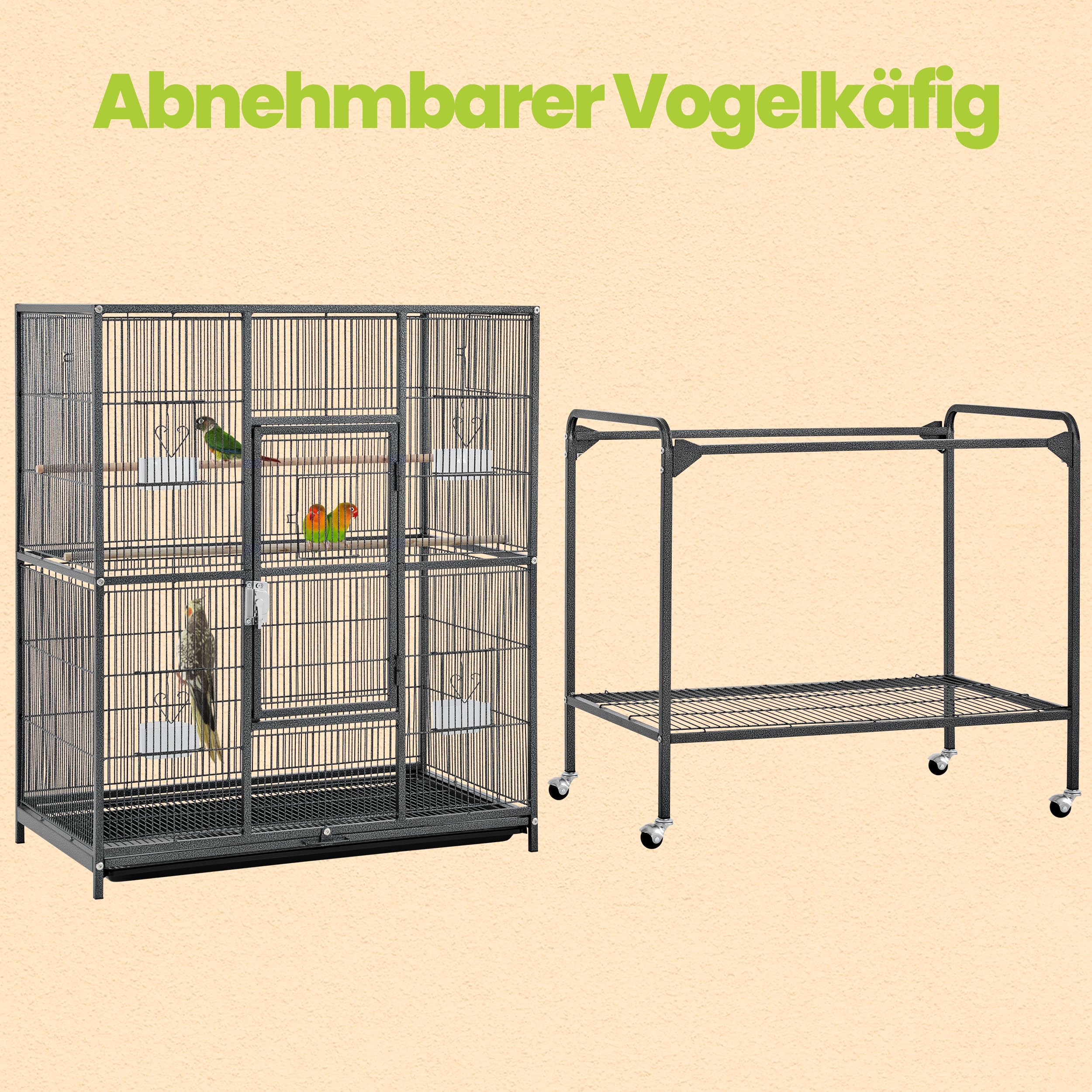 Yaheetech Vogelvoliere Vogelkäfig mit Tür Vogelhaus Vogelbauer mit 4 Rollen 47 x 81 x 160 cm