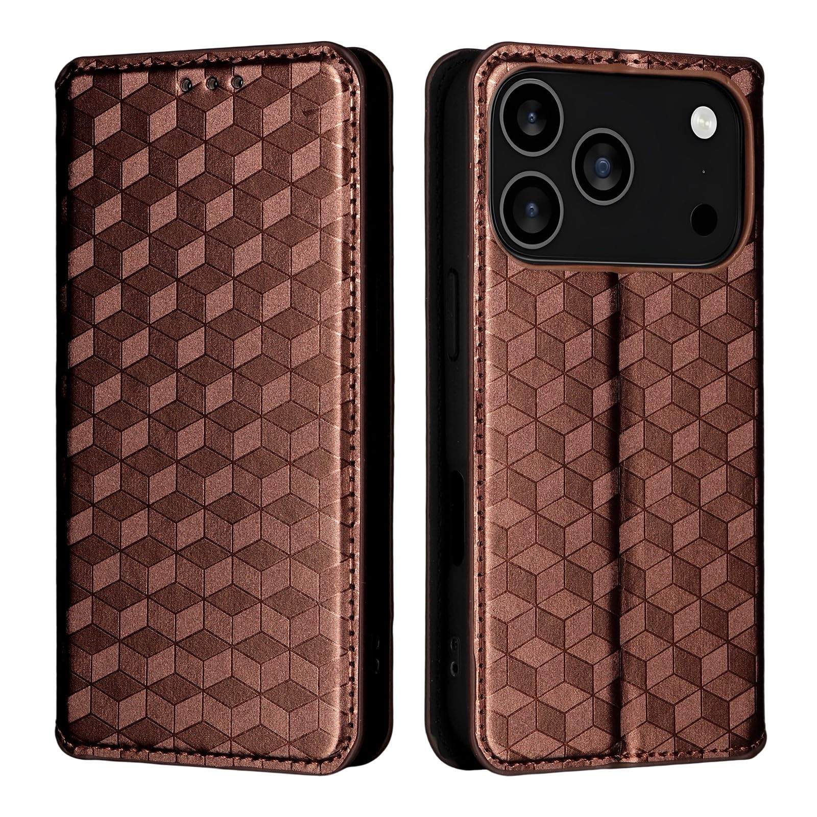 Étui iPhone 16 Pro Max marron en cuir premium look carbone