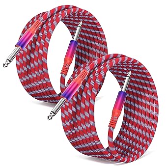 Elebase 1/4 inch 6.35mm TS Guitar Cable 10FT 2Pack,Quarter inch 6.3mm Guitar Instrument Cord,Mono Straight 1/4 Male to Male Audio Line for Electric Bass,Amp,Amplifiers,Keyboard,Speakers,Pedals,Colored