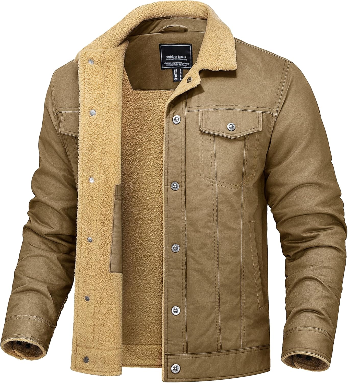 TACVASEN Mens Winter Jacket Thick Thermal Sherpa Jacket Warm Lapel Fleece Lined Coats Trucker Work Cargo Multi Pockets