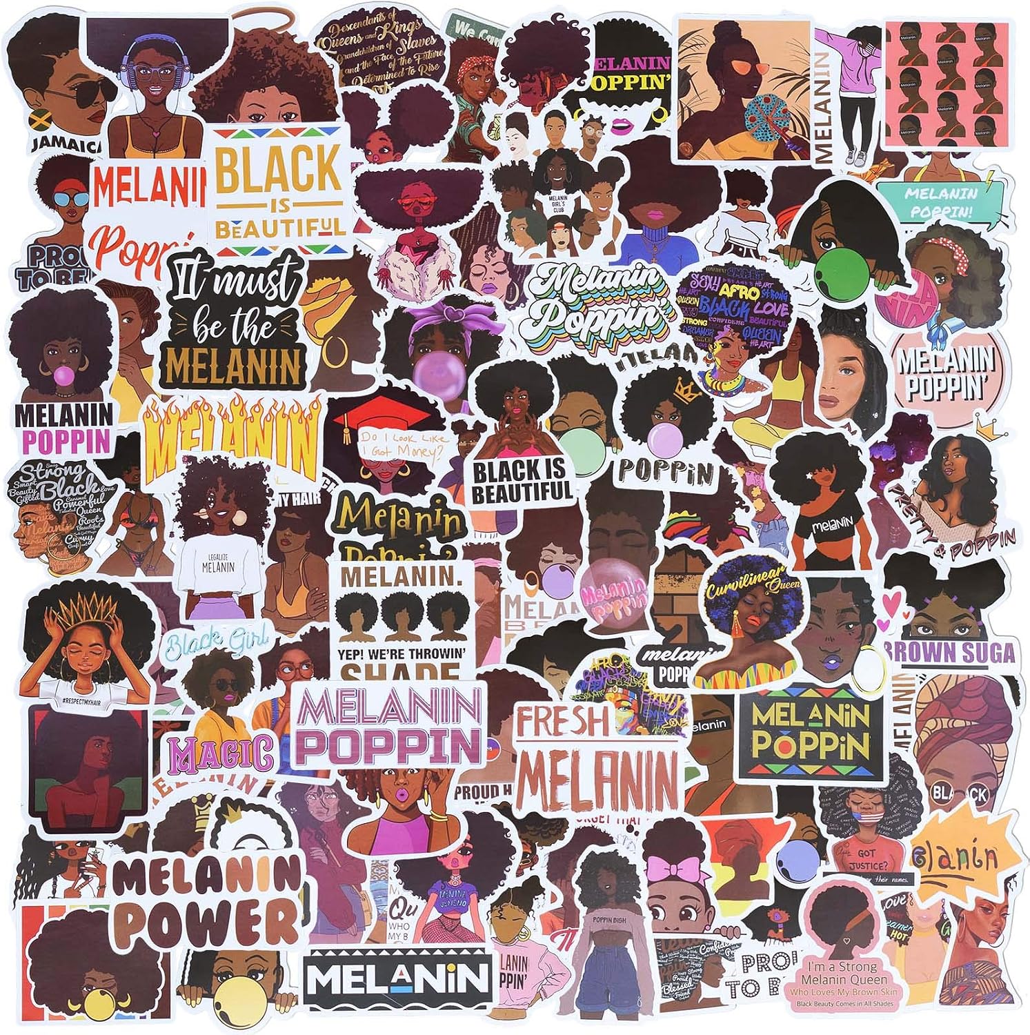 Laptop Stickers for Women, 100-Piece Black Girl Stickers, Melanin Poppin' Black Girl Magic Stickers, Vinyl Computer Decal for Laptops, Water Bottles, Luggage, Scrapbooking
