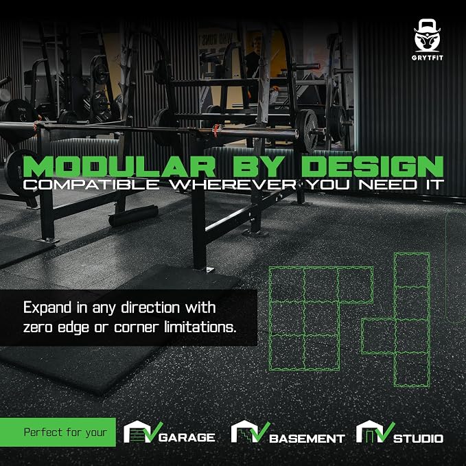 Baldosas de Goma Enlazables – Piso para Gimnasio 100% Goma Resistente para Casa, Garage, Sala de Ejercicio, 4 piezas Gris Jaspeado 22.5" x 22.5" miniatura 7