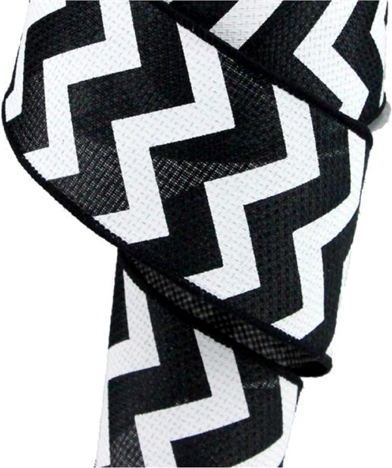 Chevron Cross Royal Burlap Wired Edge Ribbon - 2.5" x 10 Yards (Black, White)