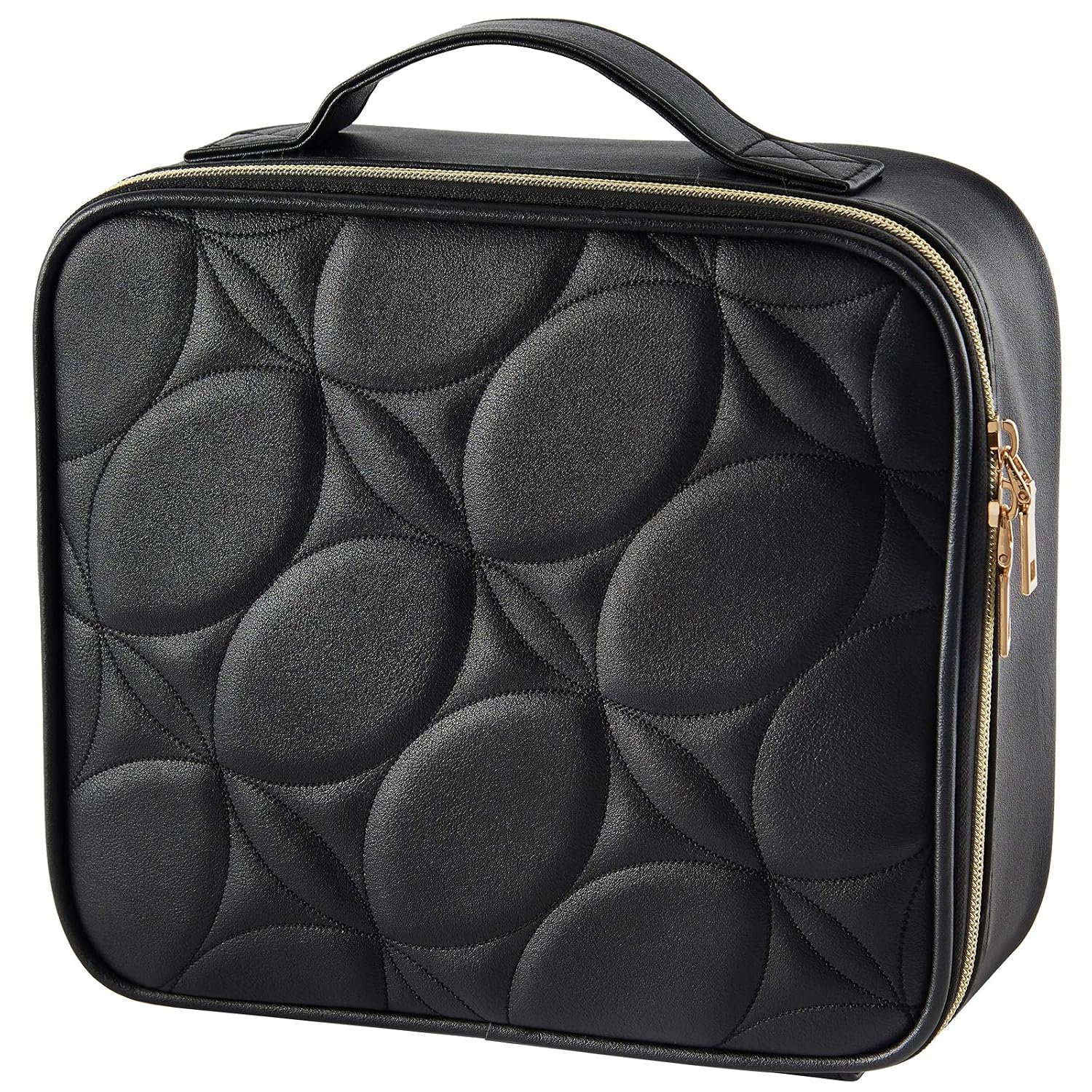 Stagiant Black Makeup Bag, Makeup Organizer Bag for Women, Large Cosmetic Bags Travel Makeup Case Toiletry Bag for Girls (Leather, Quilted Black)