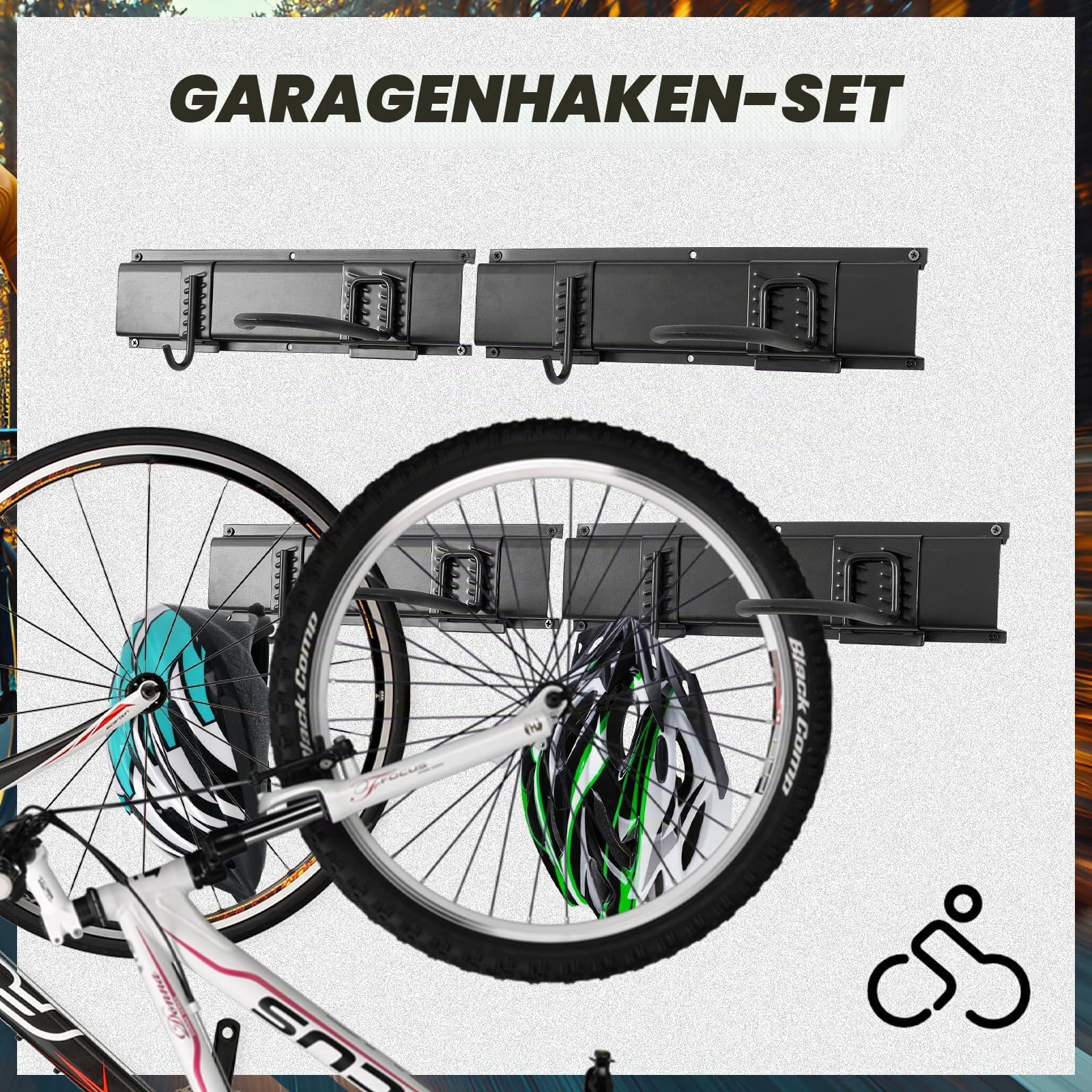Fahrradständer, Wandhalterung für Garagenfahrradständer, 6 Fahrradständer und 6 Helmhaken, Max. Tragkraft 270 kg, 160 cm