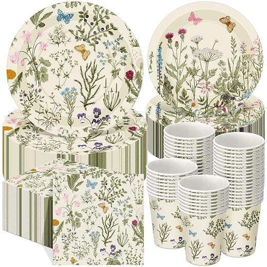 250 Pcs Floral Disposable Tableware Set Wildflower Disposable Paper Plates Vintage Floral Napkins and Cups for Wedding Tea Party Decoration Bridal Shower Baby Shower (Vintage Style)